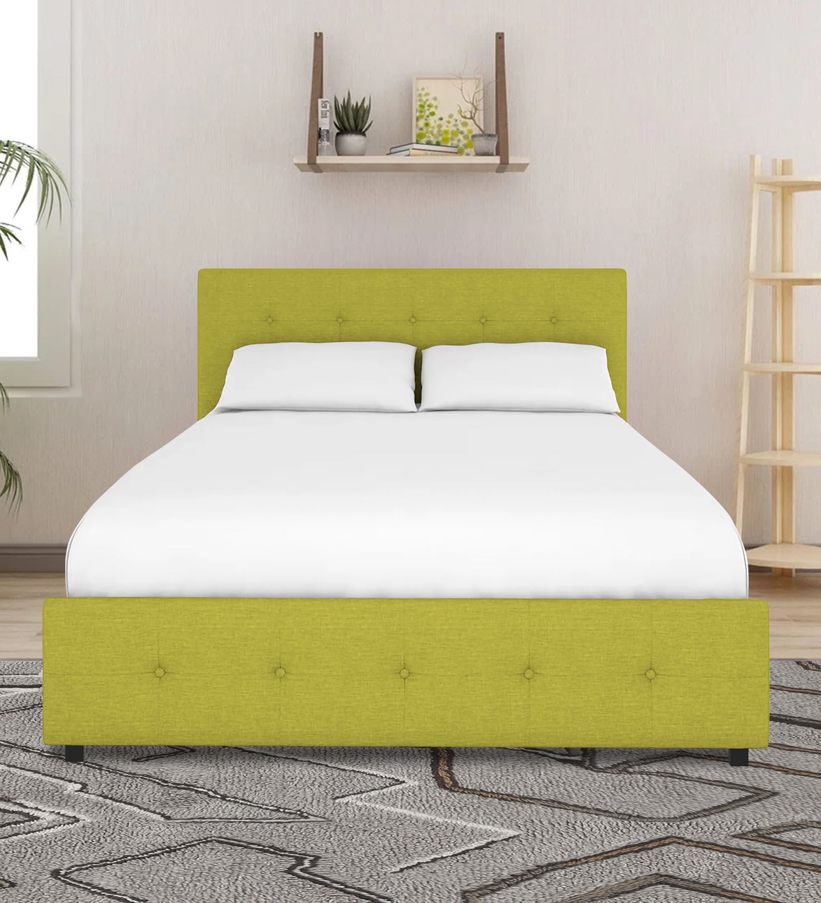 Lido Fabric King Size Bed In Parrot Green Colour With Drawer Storage - Febonic Living