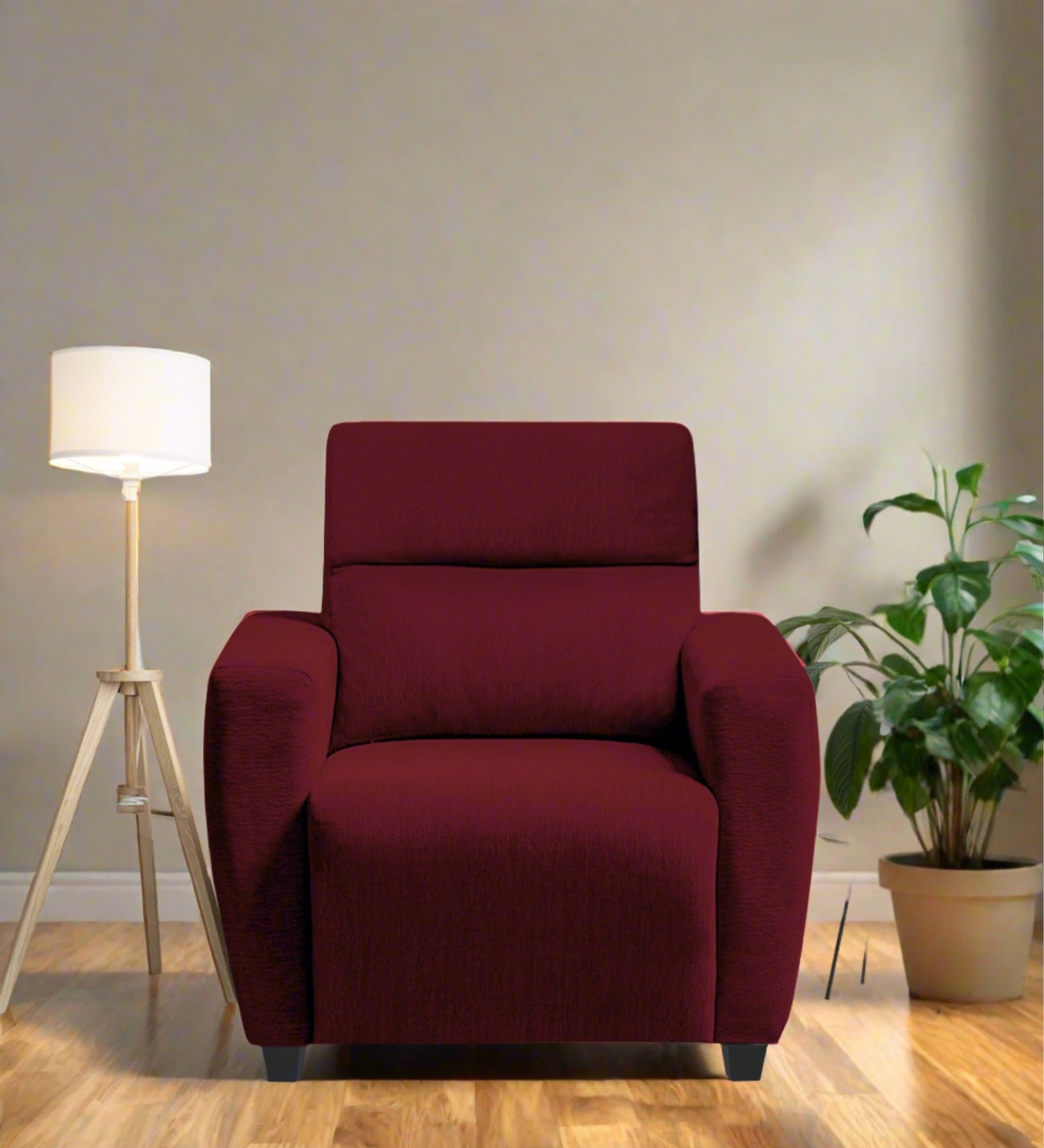 Bakadi Fabric 1 Seater Sofa In Blood Maroon Colour - Febonic Living