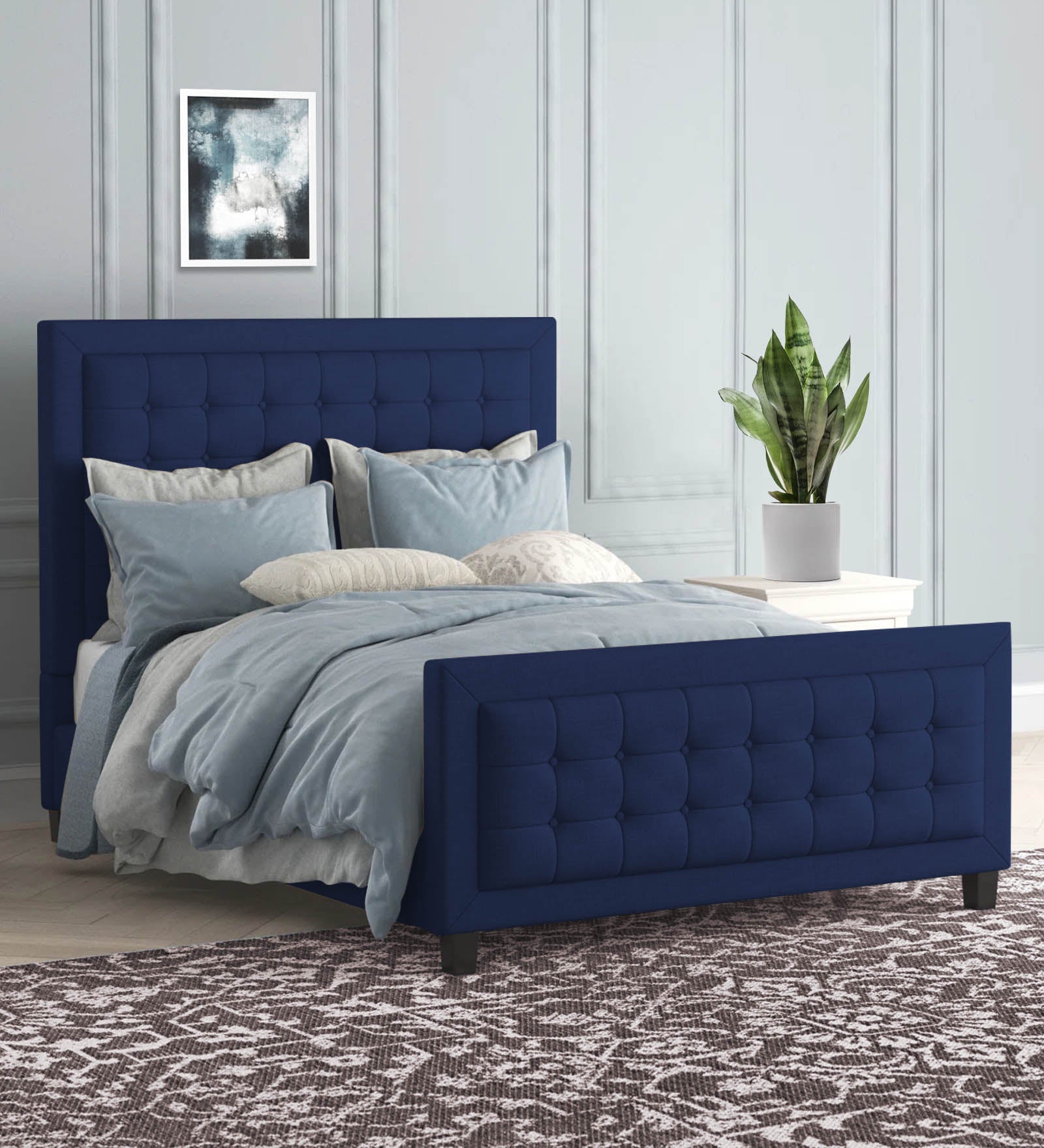 Kaster Fabric Queen Size Bed In Royal Blue Colour - Febonic Living
