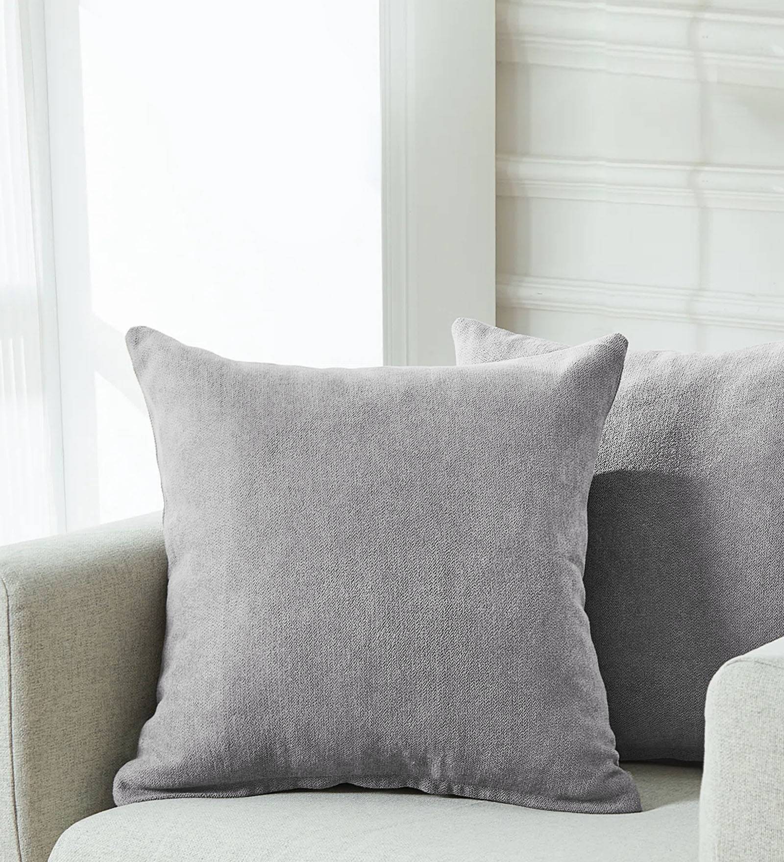 Kaya Fabric (20x20in) Sofa Pillows In Lit Grey Colour (Pack of 2) - Febonic Living