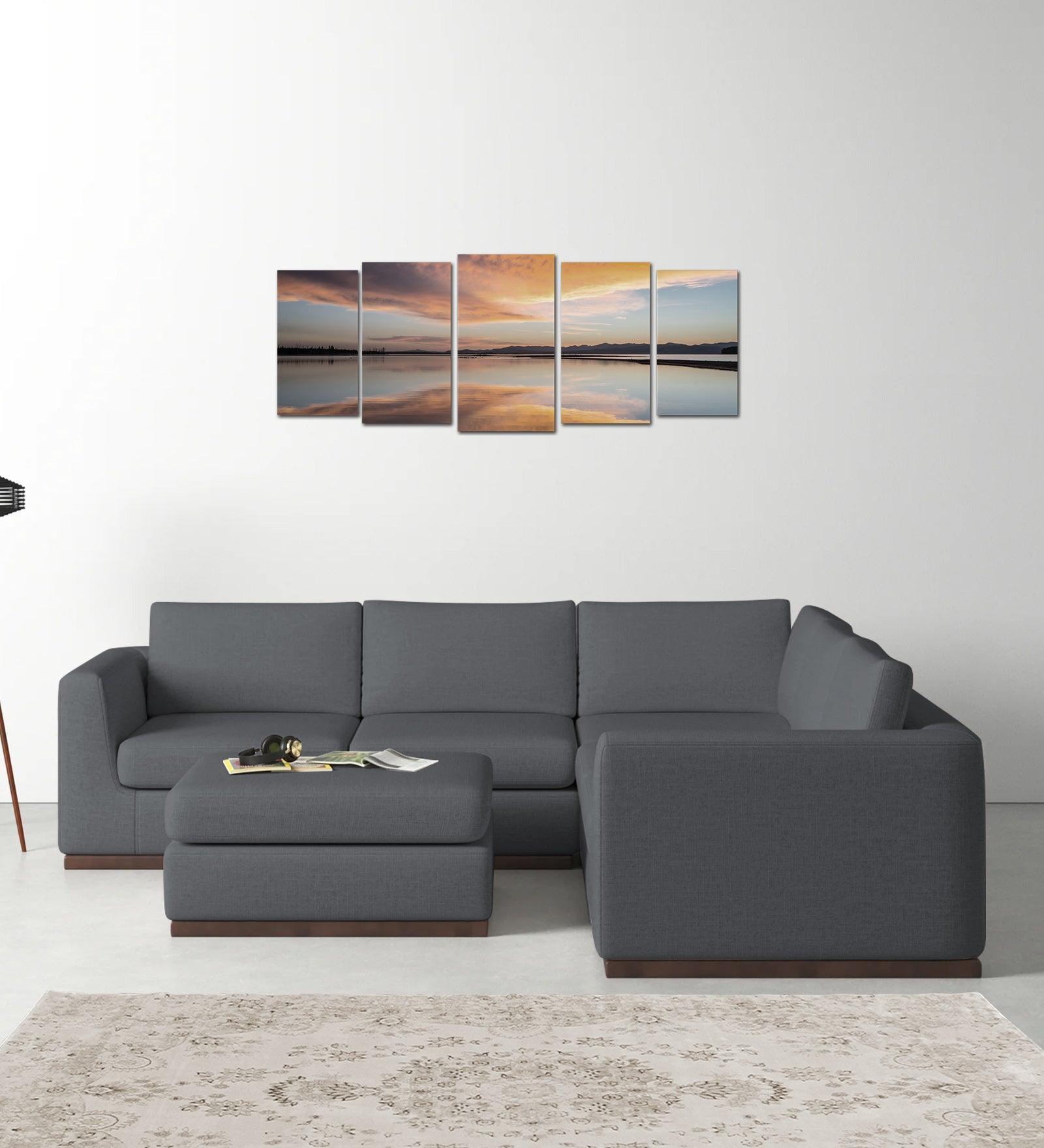 Freedom Velvet 6 Seater RHS Corner Sofa In Pubble Grey Colour With Ottoman - Febonic Living