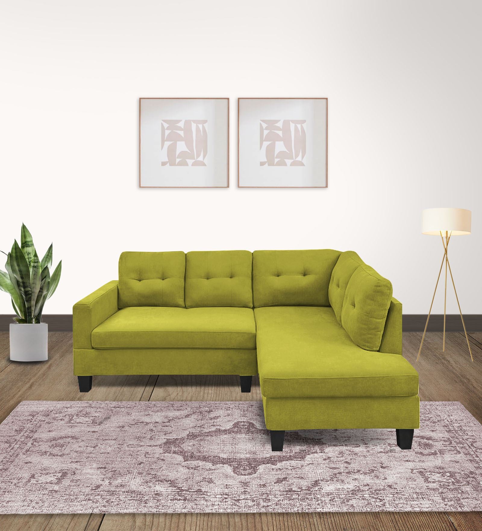 Thomas Fabric LHS Sectional Sofa (2+Lounger) In Parrot Green Colour - Febonic Living