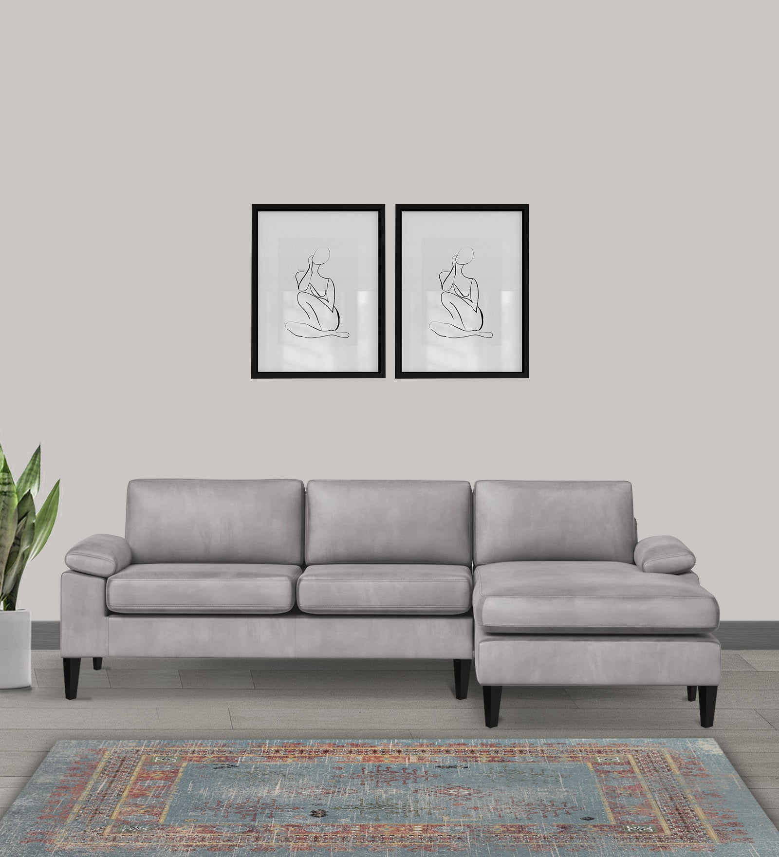 Vegas Velvet LHS Sectional Sofa (3+Lounger) In Concrete Grey Colour - Febonic Living