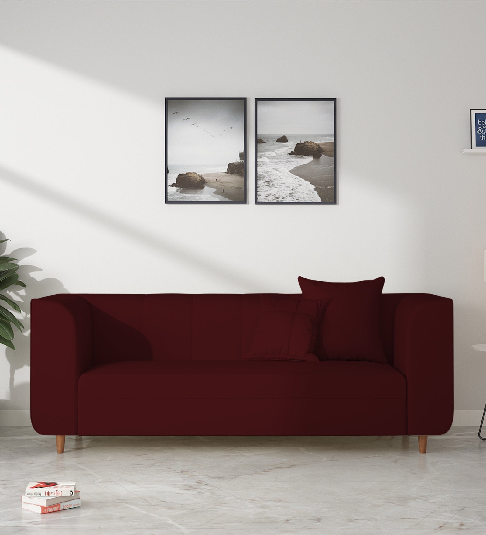 Sumo Velvet 3 Seater Sofa In Dark Maroon Colour - Febonic Living
