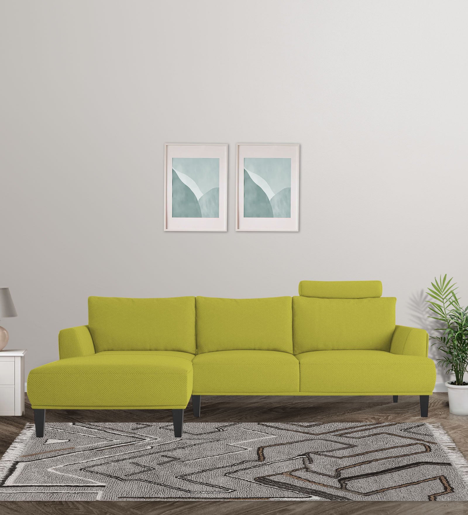 Como Fabric RHS Sectional Sofa (3+Lounger) In Parrot Green Colour - Febonic Living