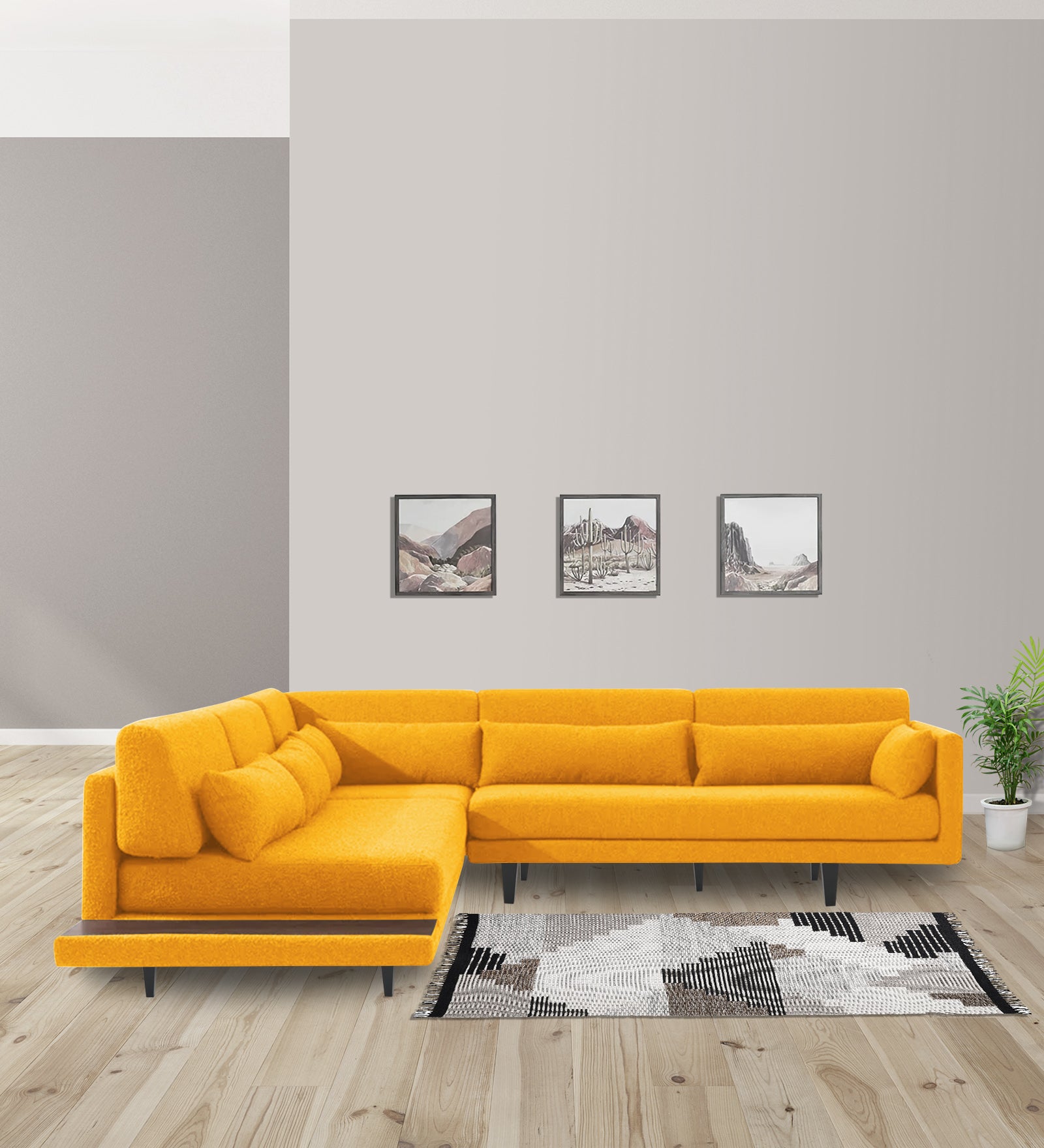 Malta Fabric 6 Seater RHS Corner Sofa In Bold yellow Colour - Febonic Living