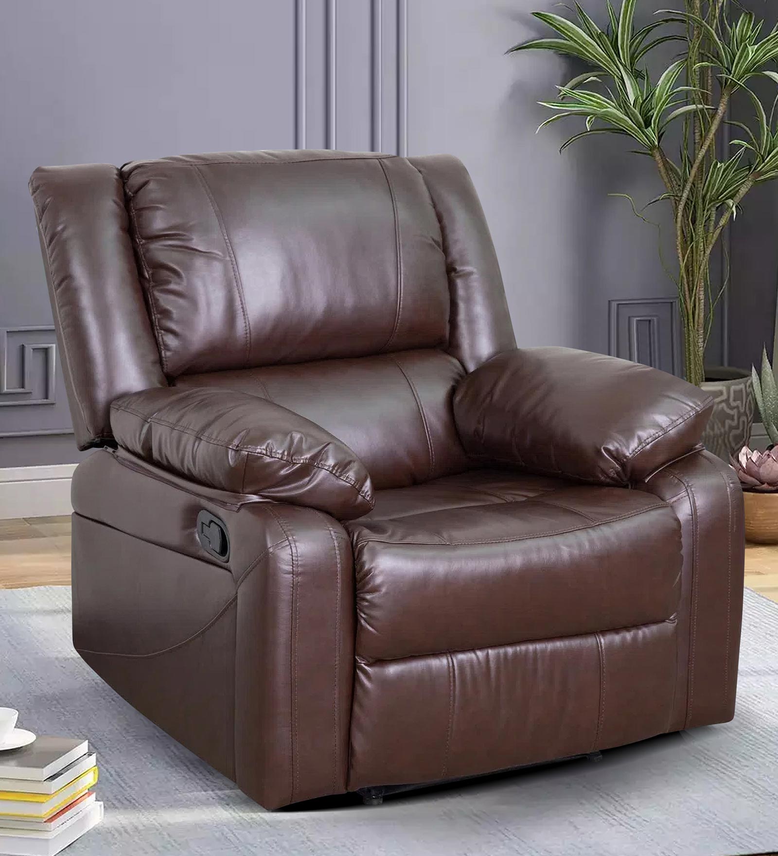 Brawo Leatherette 1 Seater Manual Recliner In Peca Brown Colour - Febonic Living