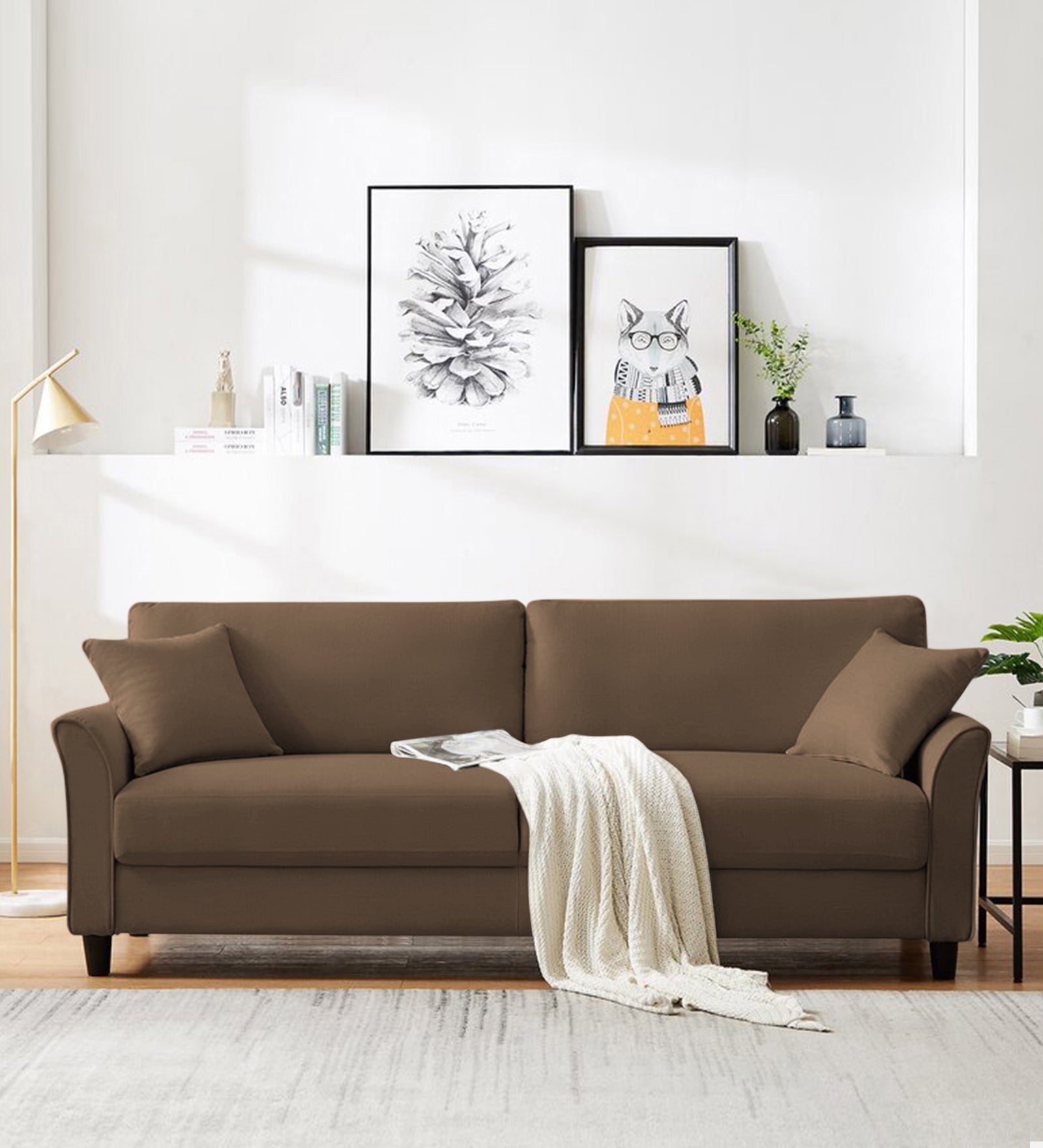 Daroo Velvet 3 Seater Sofa In Mocha Mouse Colour - Febonic Living