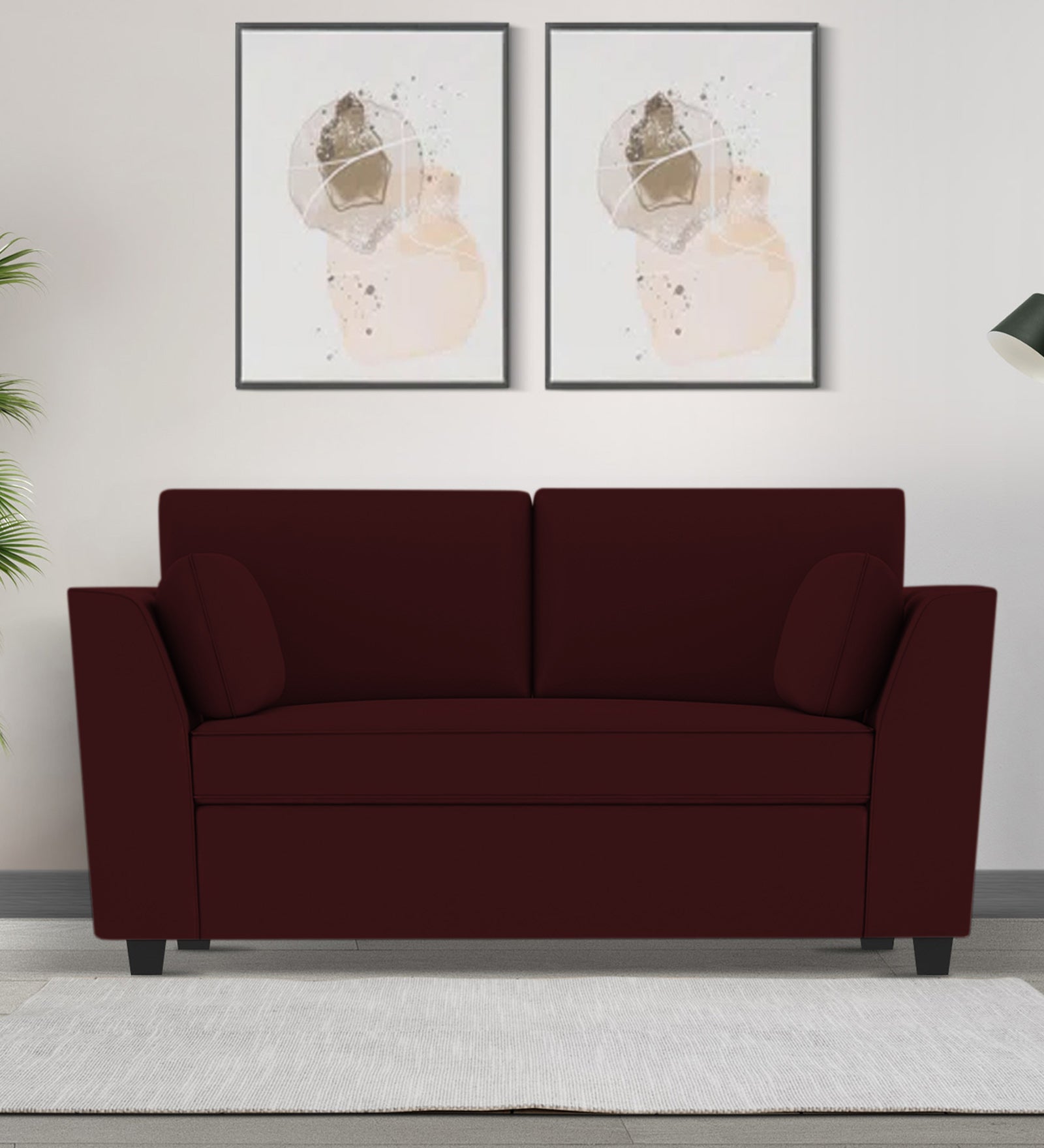 Bristo Velvet 2 Seater Sofa in Blood Maroon Colour With Storage