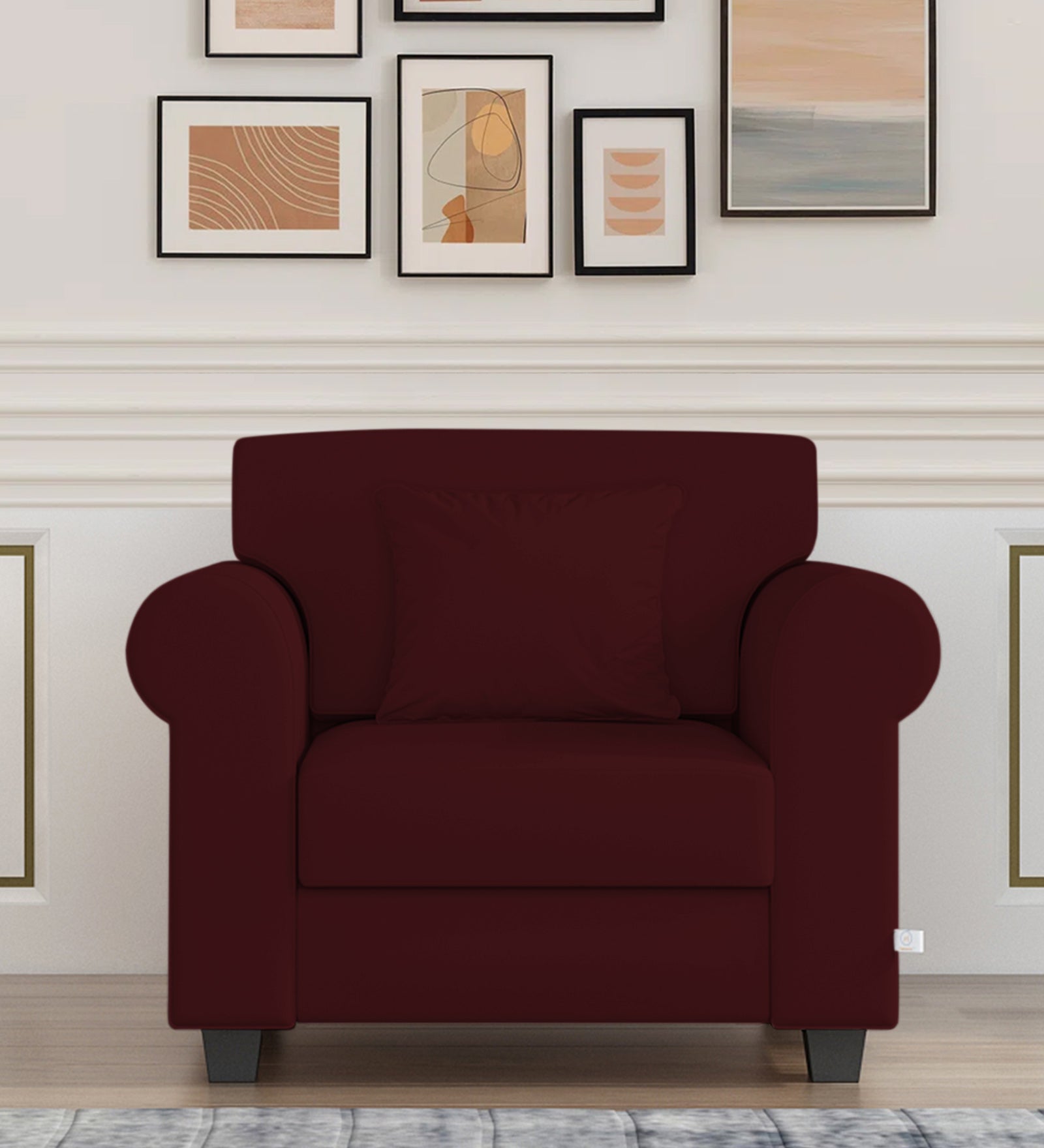 Numonk Velvet 1 Seater Sofa In Dark Maroon Colour - Febonic Living