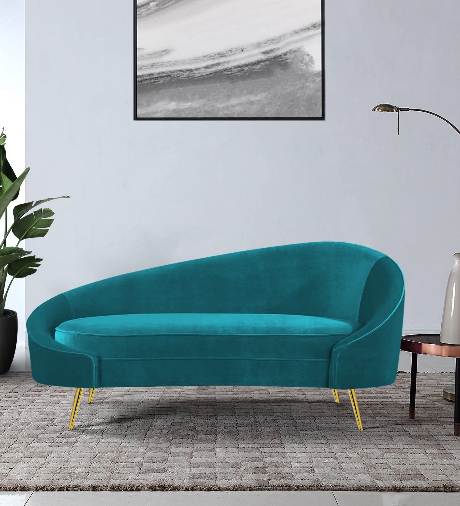Cely Velvet LHS Chaise Lounger In Pine Green Colour - Febonic Living