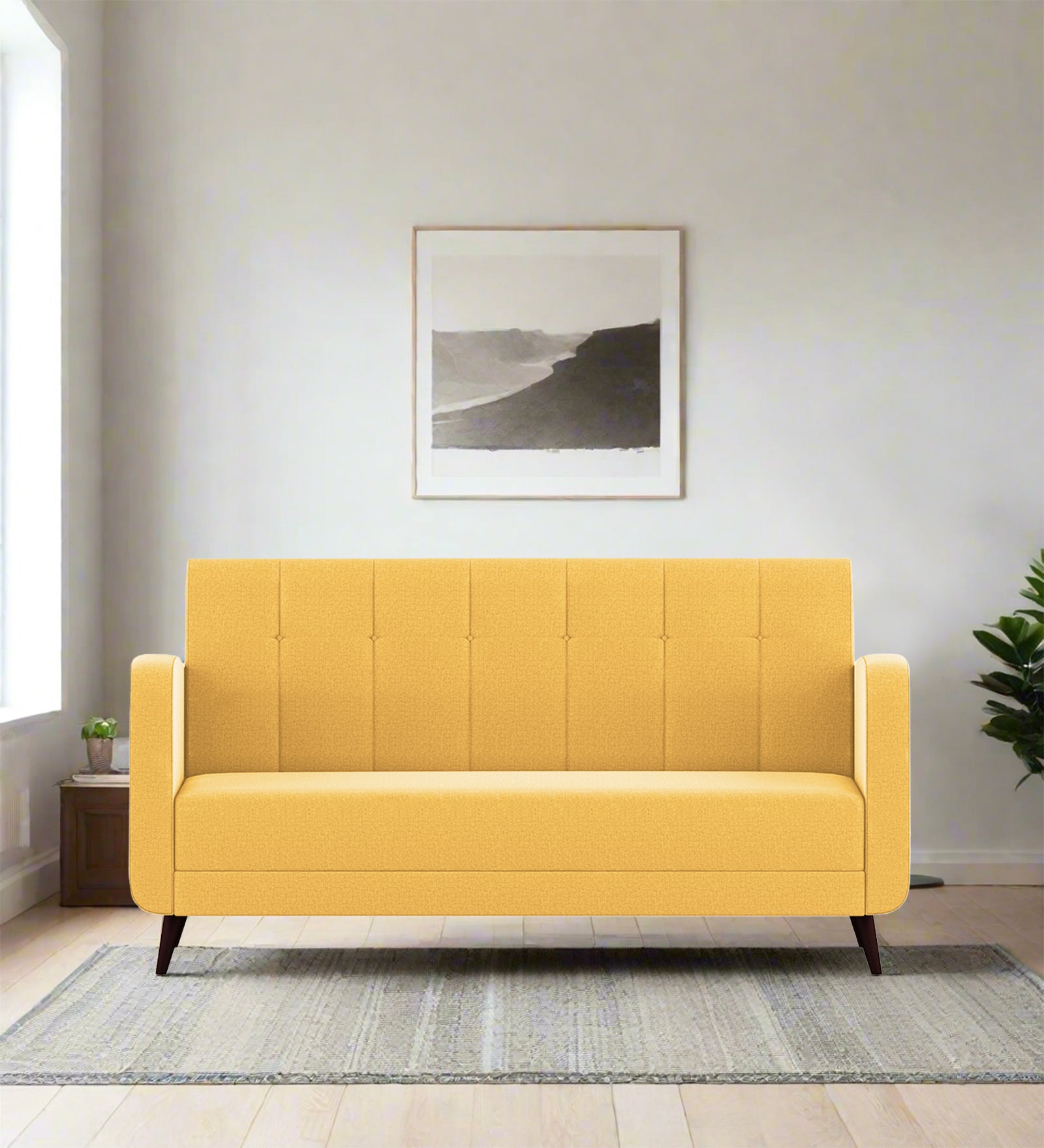 Wiki Velvet 3 Seater Sofa In Turmeric yellow Colour - Febonic Living