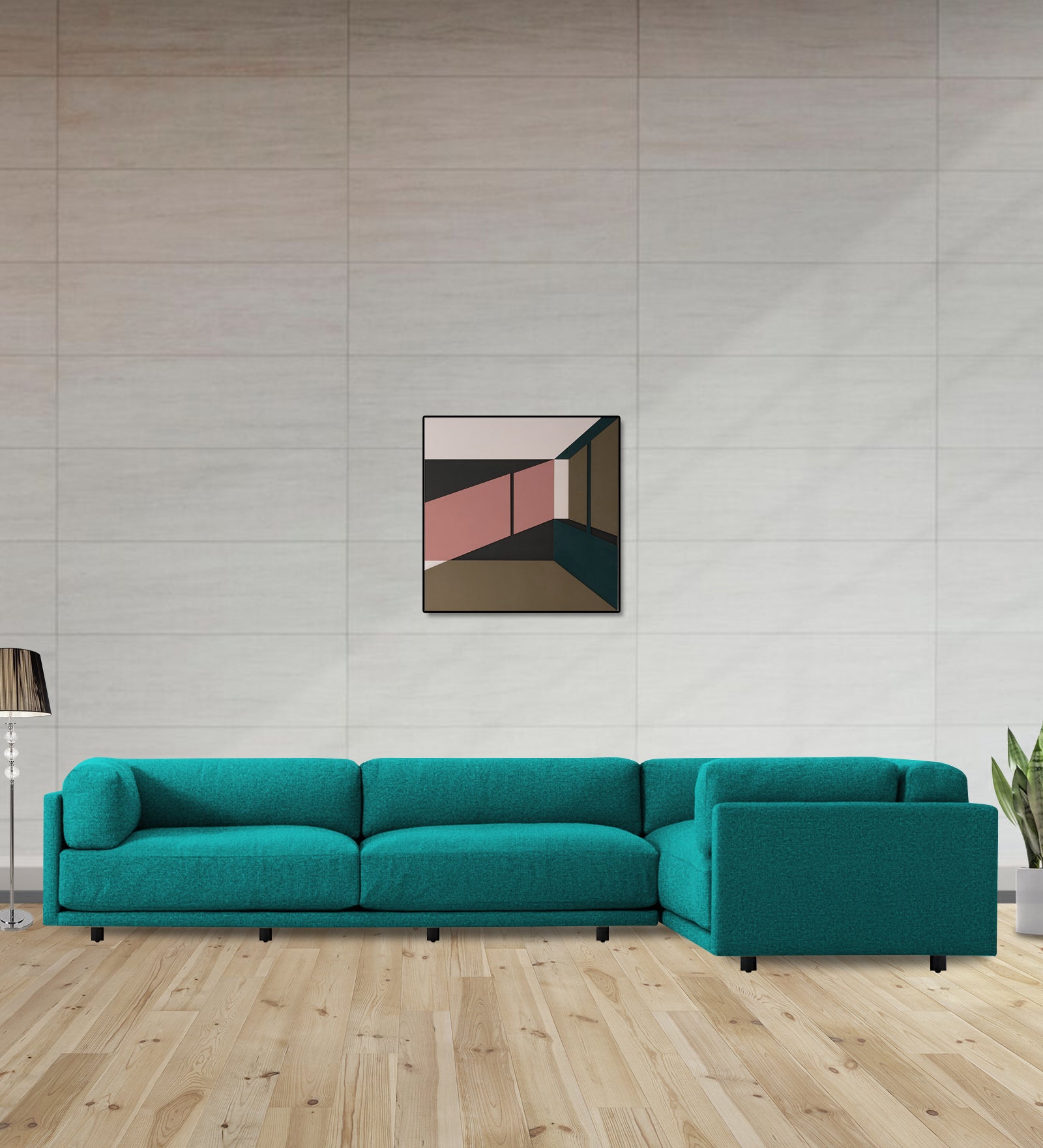 Nixon Fabric 6 Seater LHS Corner Sofa In Sea Green Colour - Febonic Living