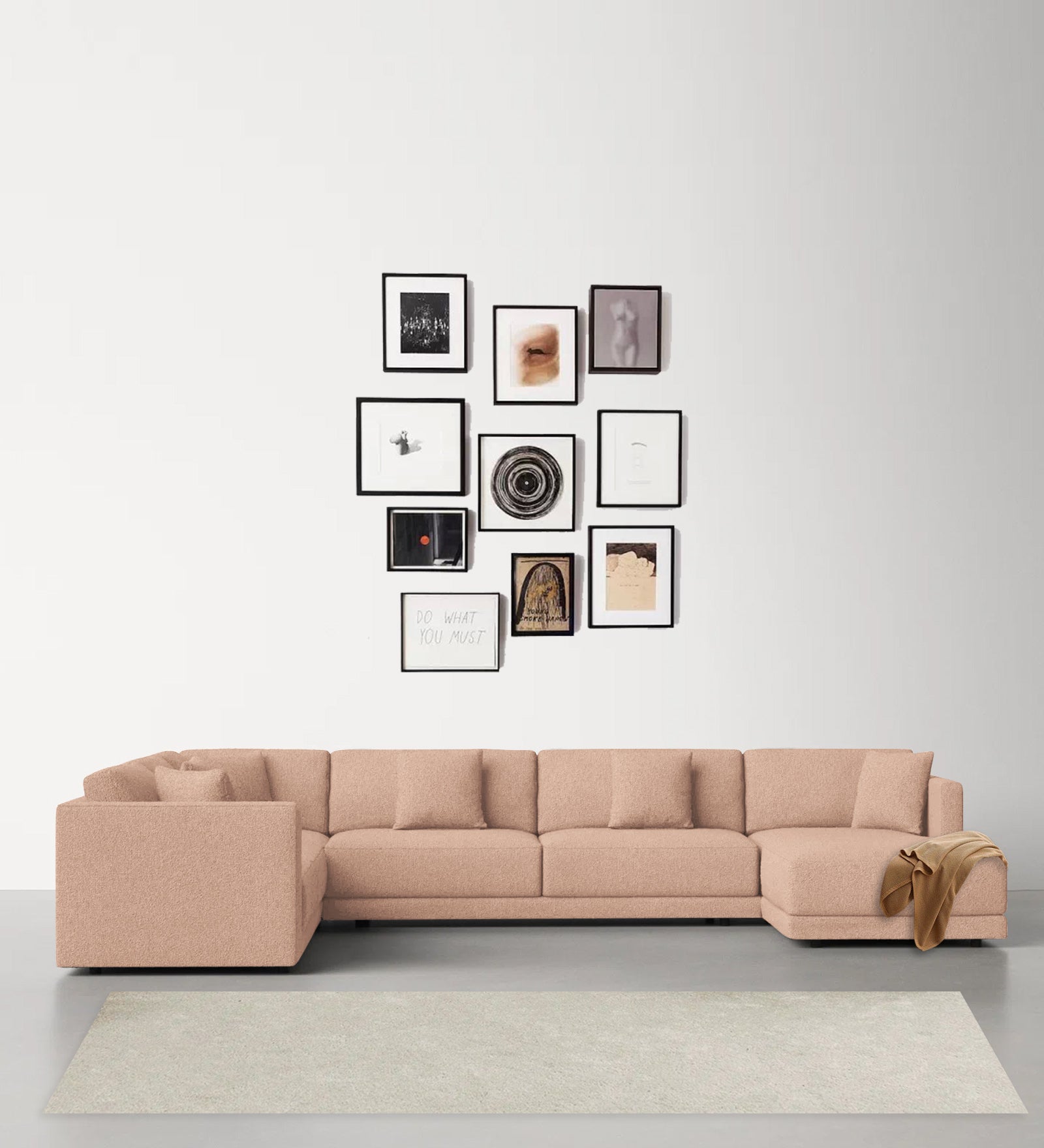 Carlin Fabric LHS 8 Seater Sectional Sofa In Cosmic Beige Colour - Febonic Living