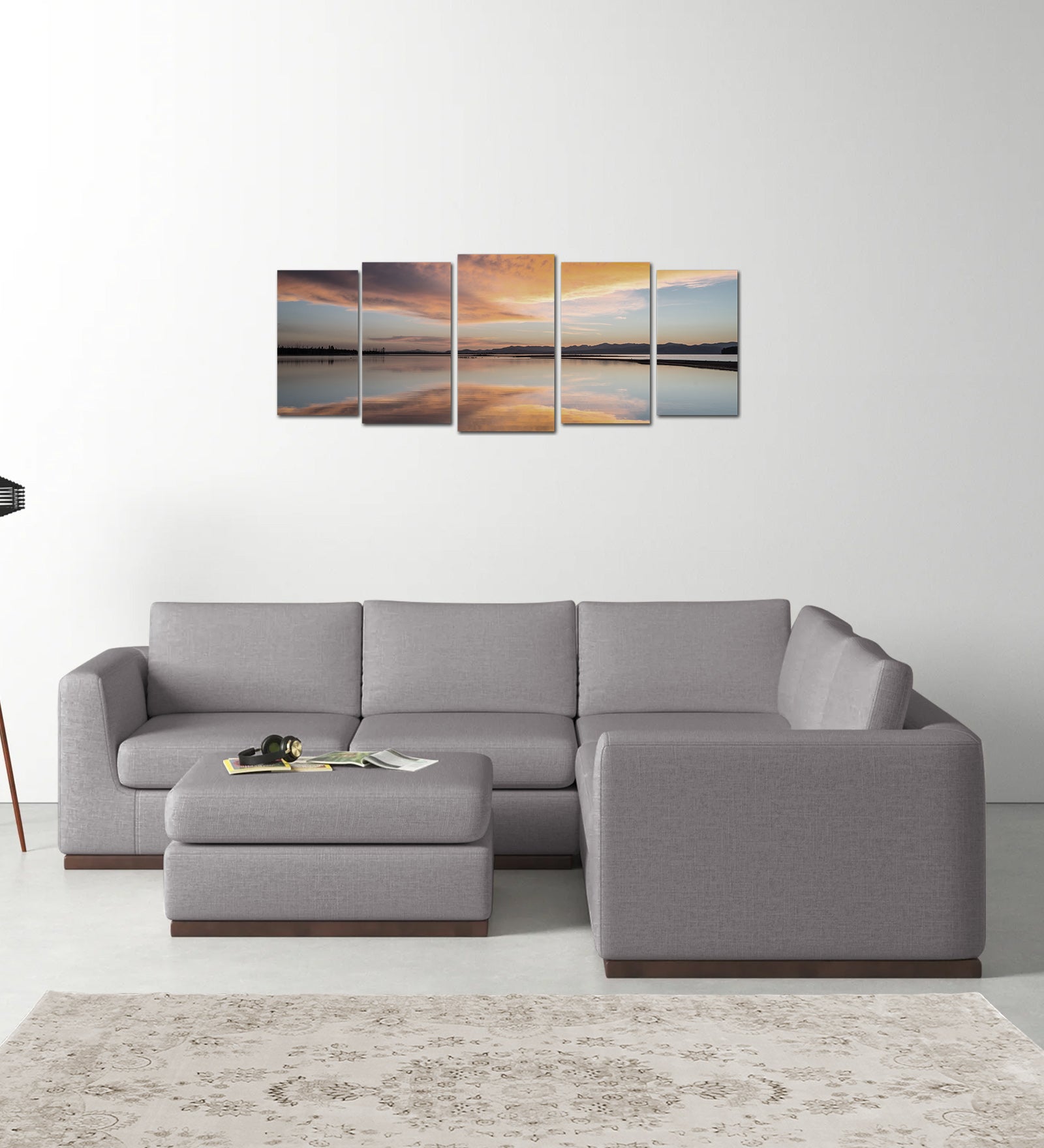 Freedom Velvet 6 Seater RHS Corner Sofa In Concrete Grey Colour With Ottoman - Febonic Living