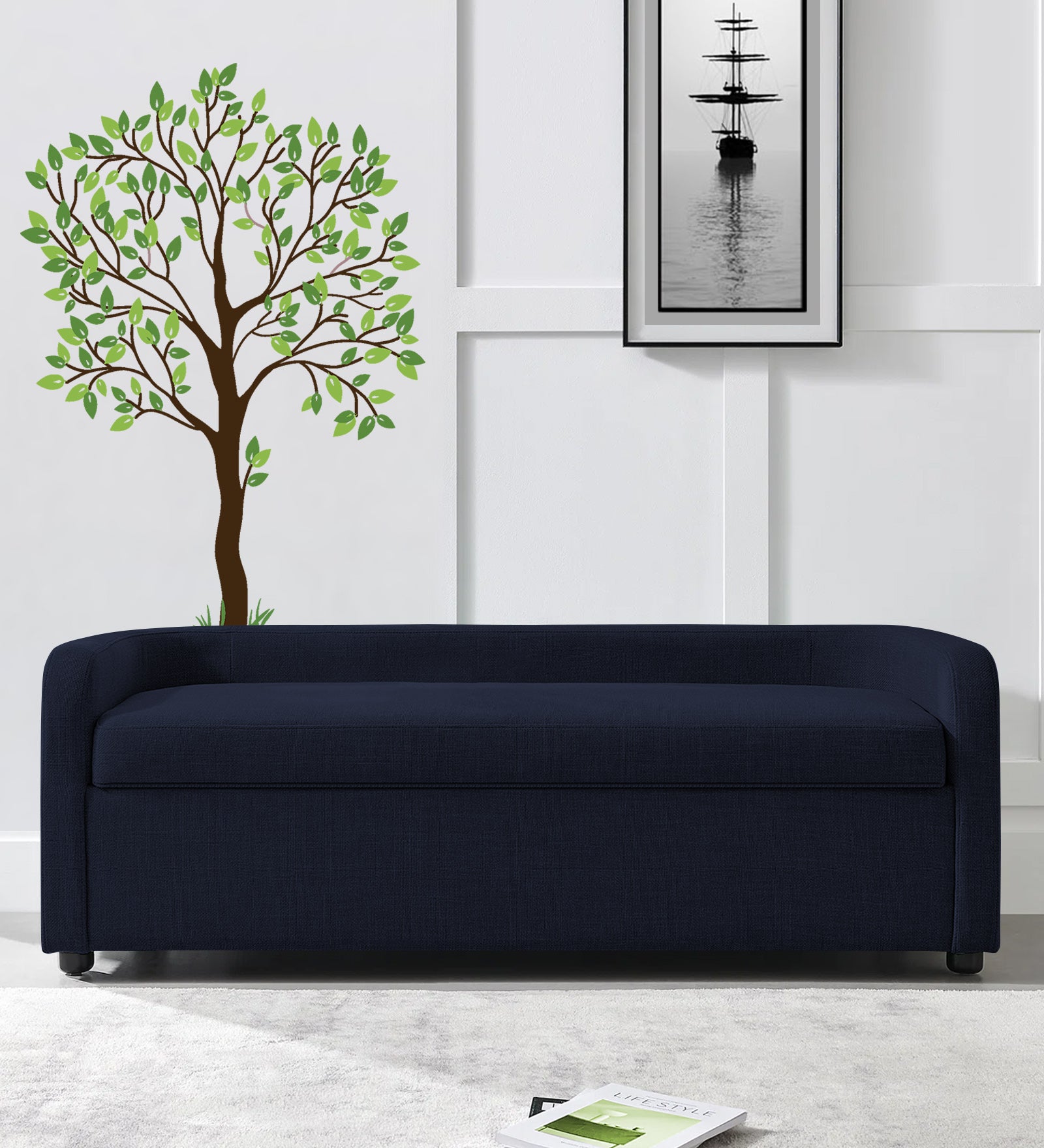 Cooper Fabric Storage Bench In Royal Blue Colour - Febonic Living