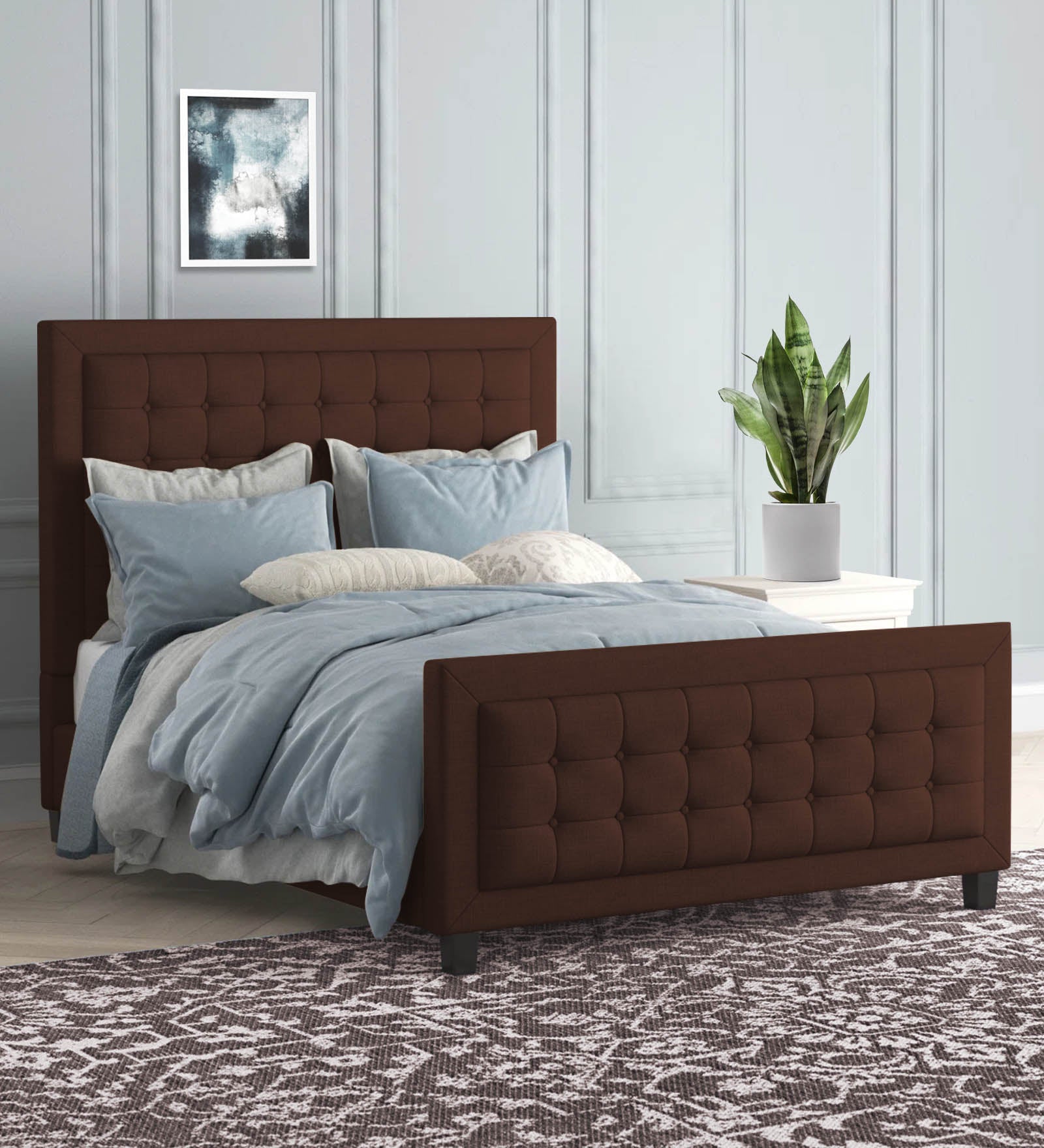 Kaster Fabric Queen Size Bed In Coffee Brown Colour - Febonic Living