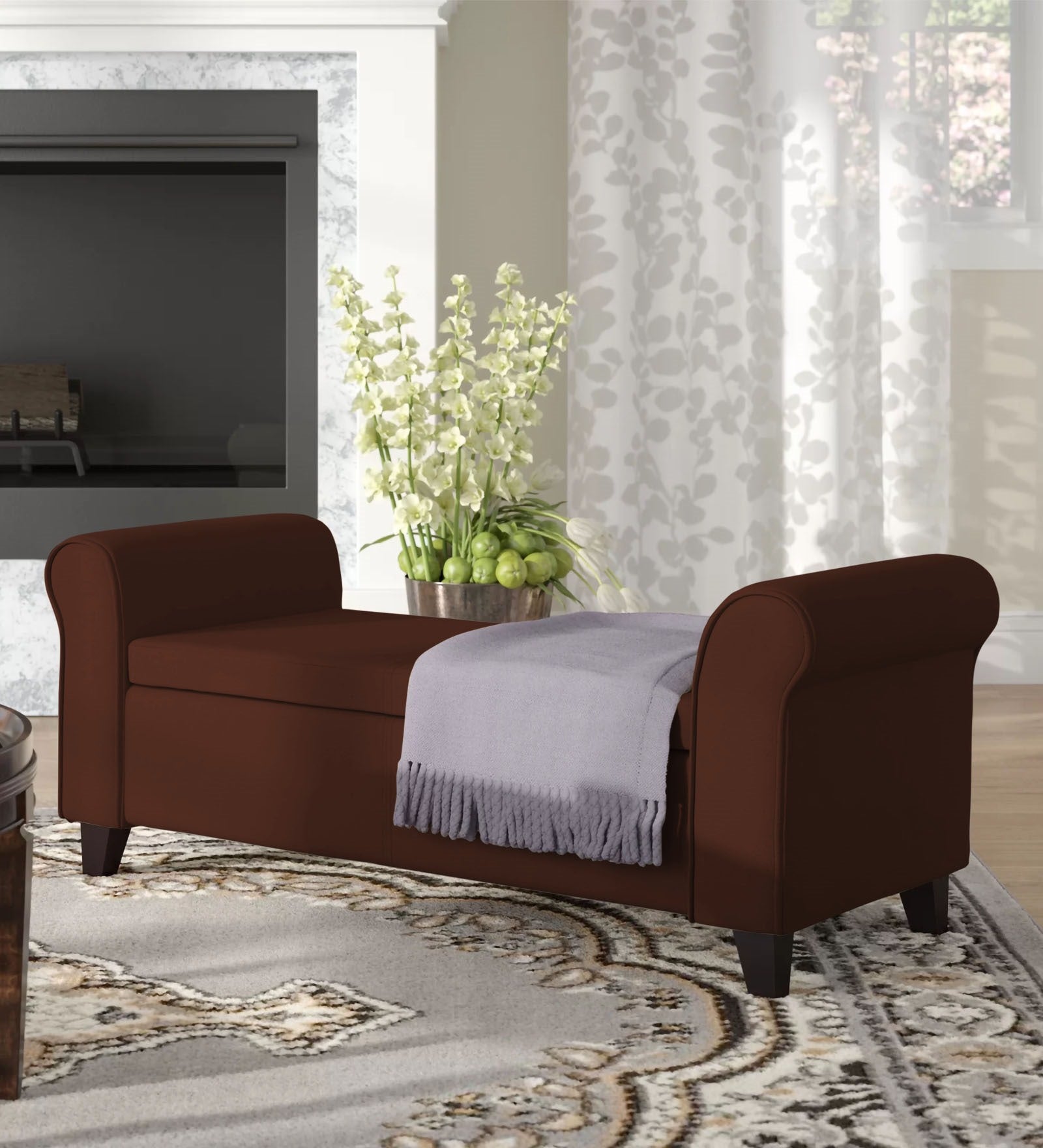 Molo Fabric 3 Seater Recamier In Coffee Brown Colour With Storage - Febonic Living