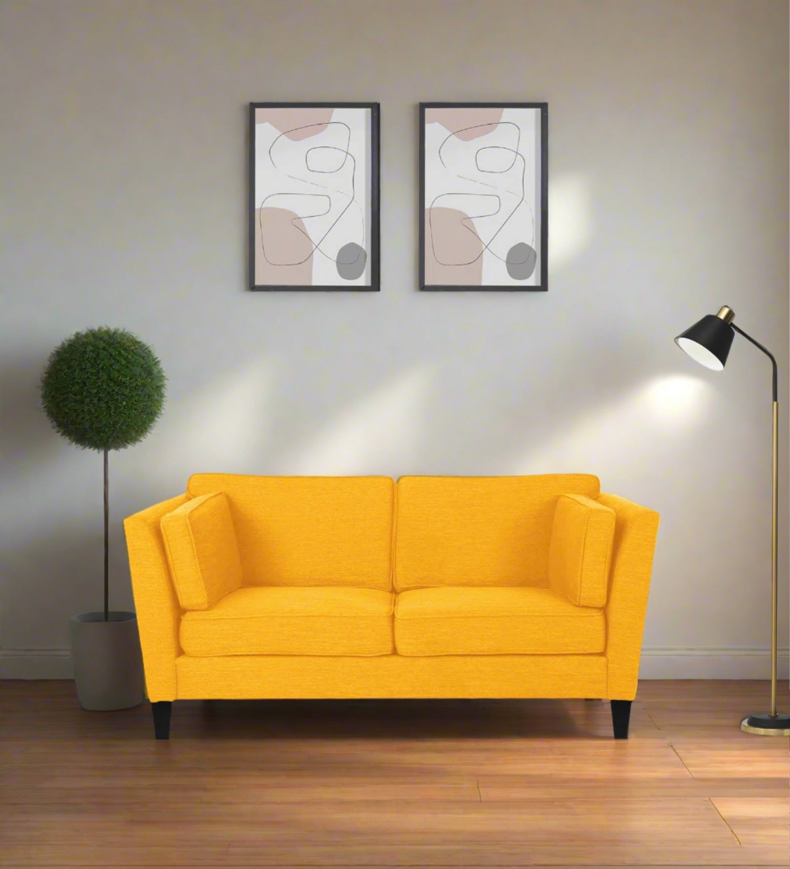 Nigar Fabric 2 Seater Sofa In Bold Yellow Colour - Febonic Living