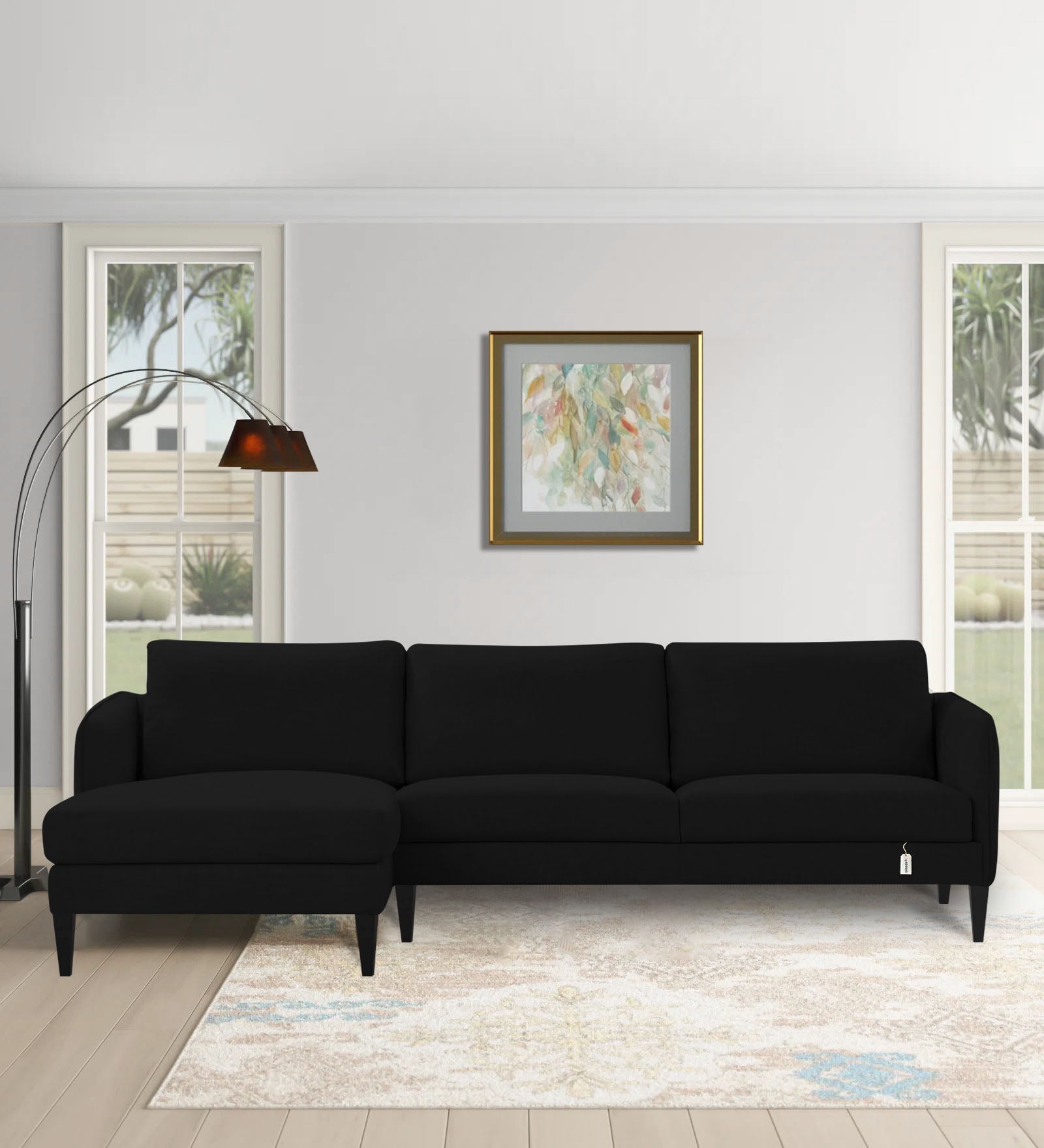 Piku Fabric RHS Sectional Sofa (3+Lounger) In Zed Black Colour - Febonic Living