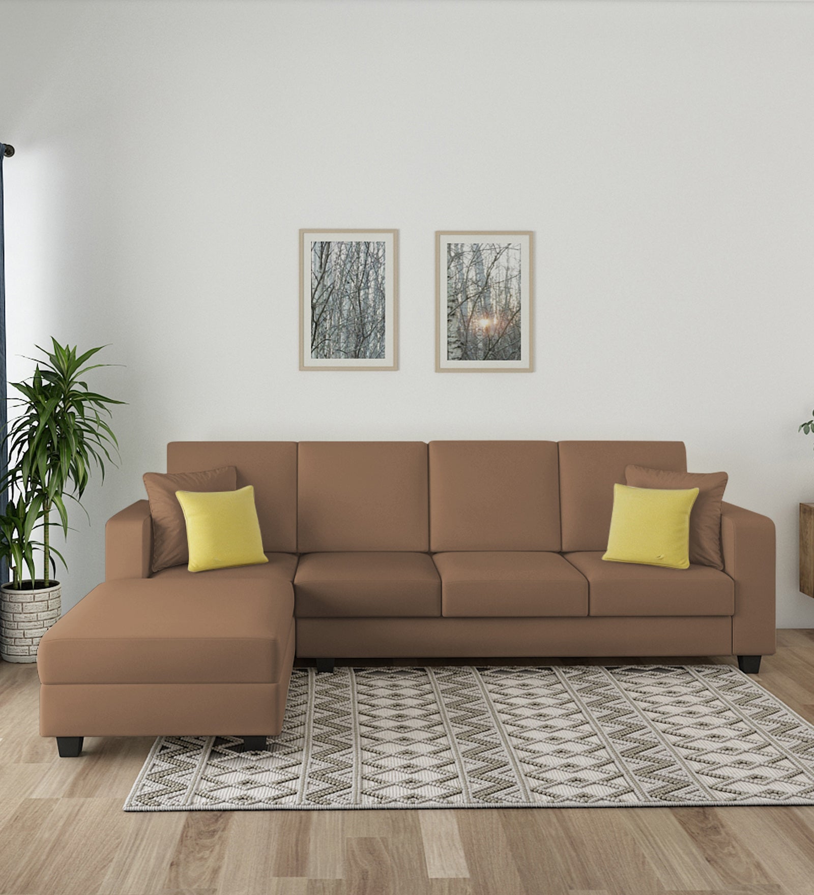 Nabi Fabric RHS Sectional Sofa (3+Lounger) In Cosmic Beige Colour - Febonic Living