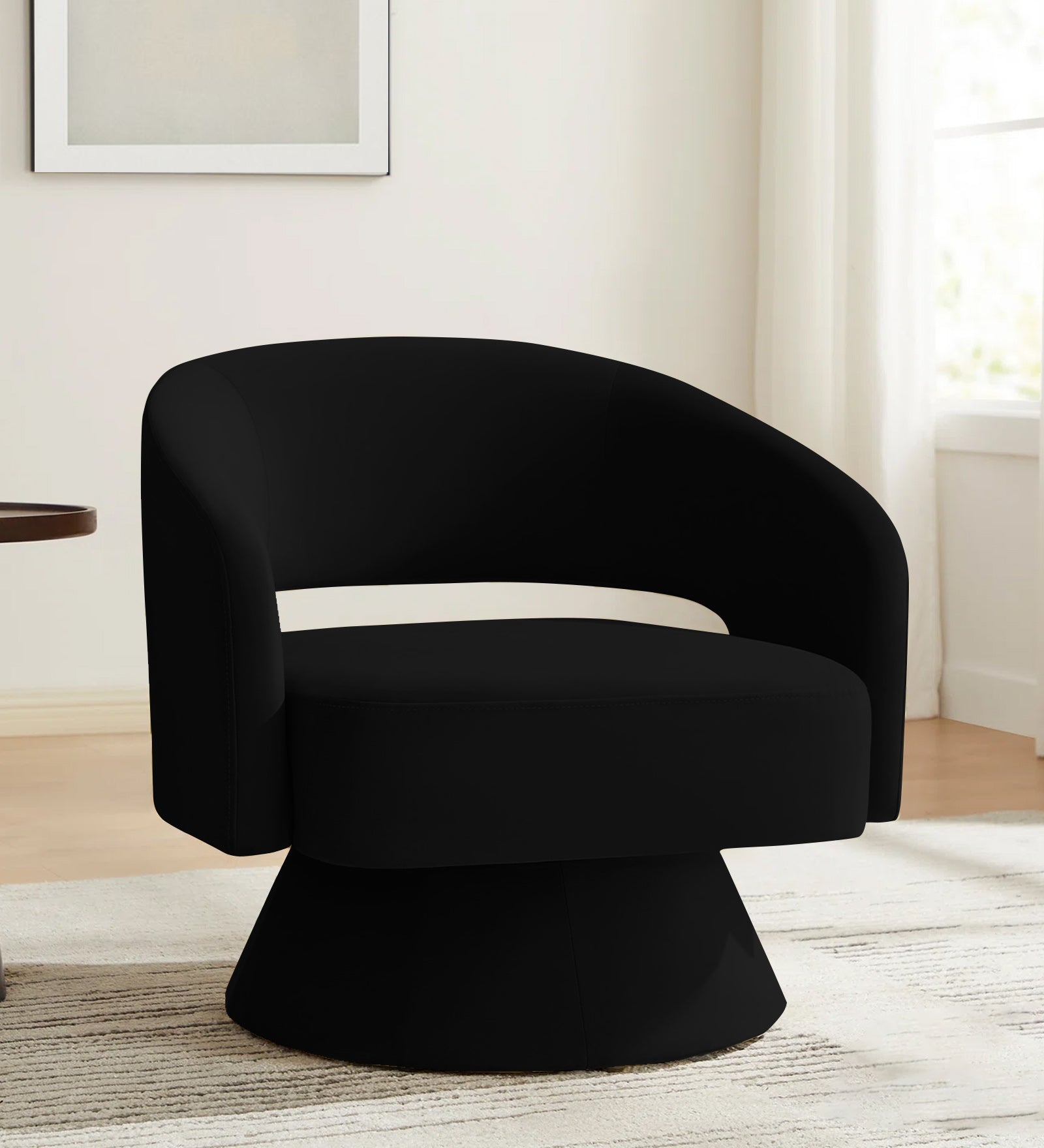 Pendra Velvet Swivel Chair In Adam Black Colour - Febonic Living