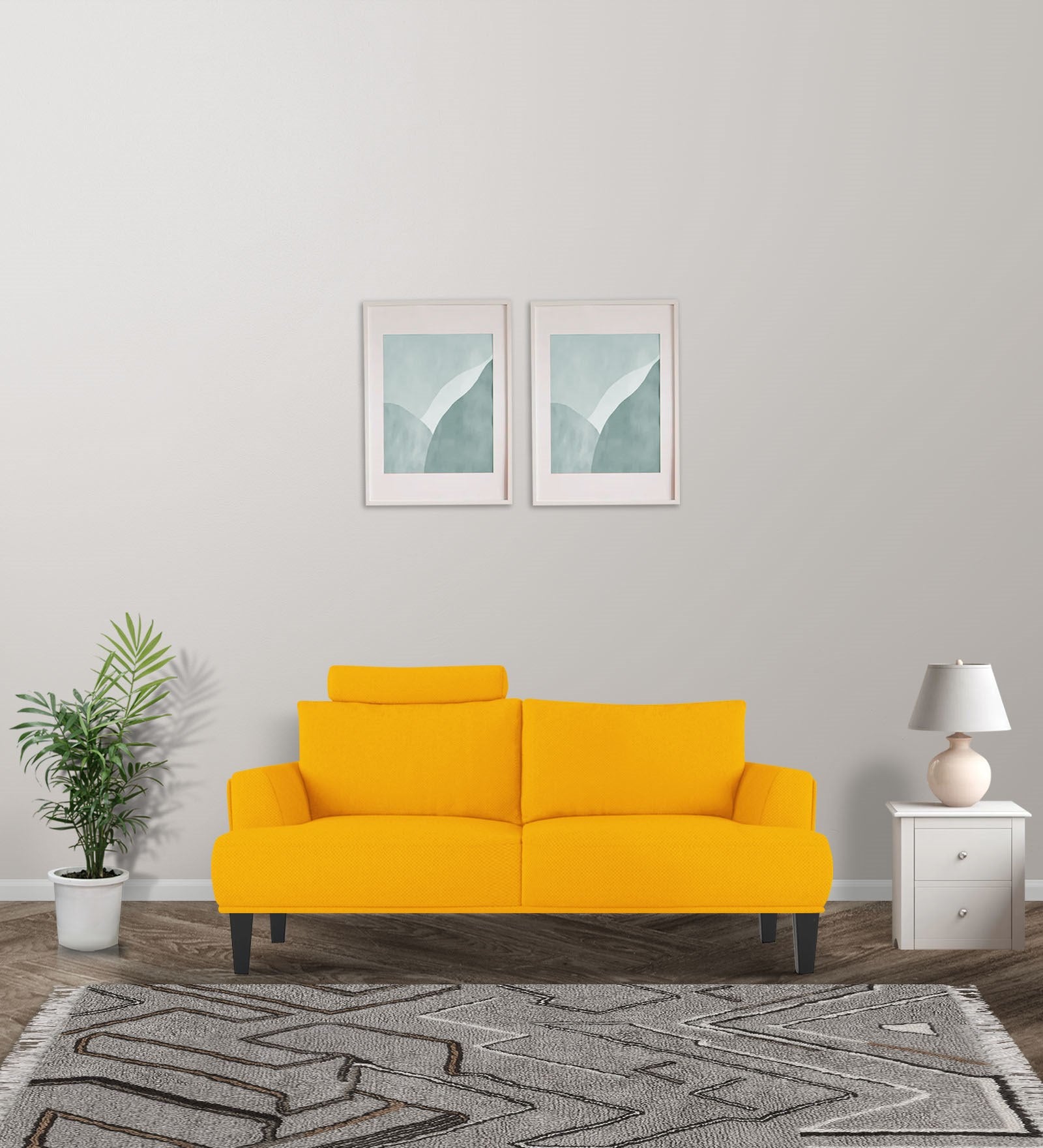 Como Fabric 2 Seater Sofa In Bold Yellow Colour - Febonic Living