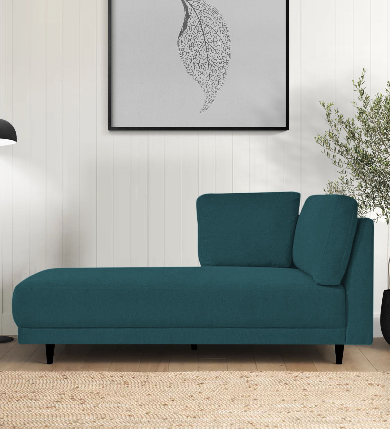 Jonze Velvet LHS Chaise Lounger In Arabian Green Colour - Febonic Living