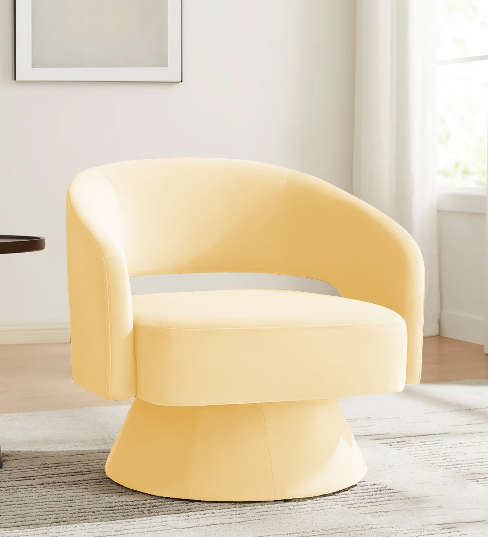 Pendra Velvet Swivel Chair In Sandy Beige Colour - Febonic Living