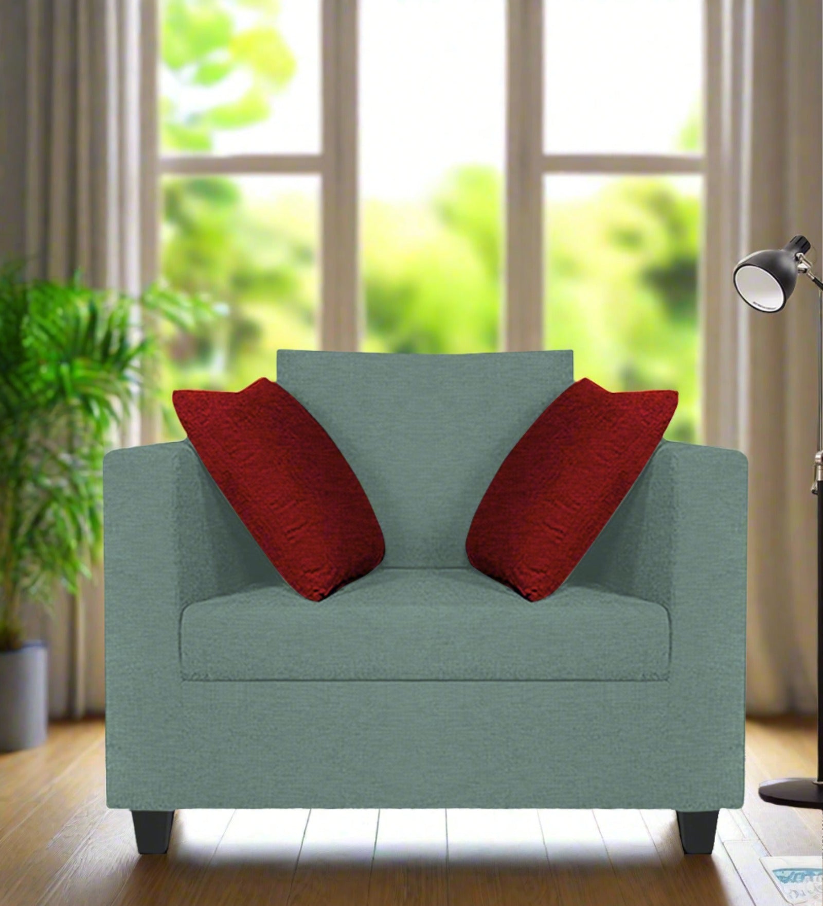 Nuska Fabric 1 Seater Sofa In Suka Grey Colour - Febonic Living