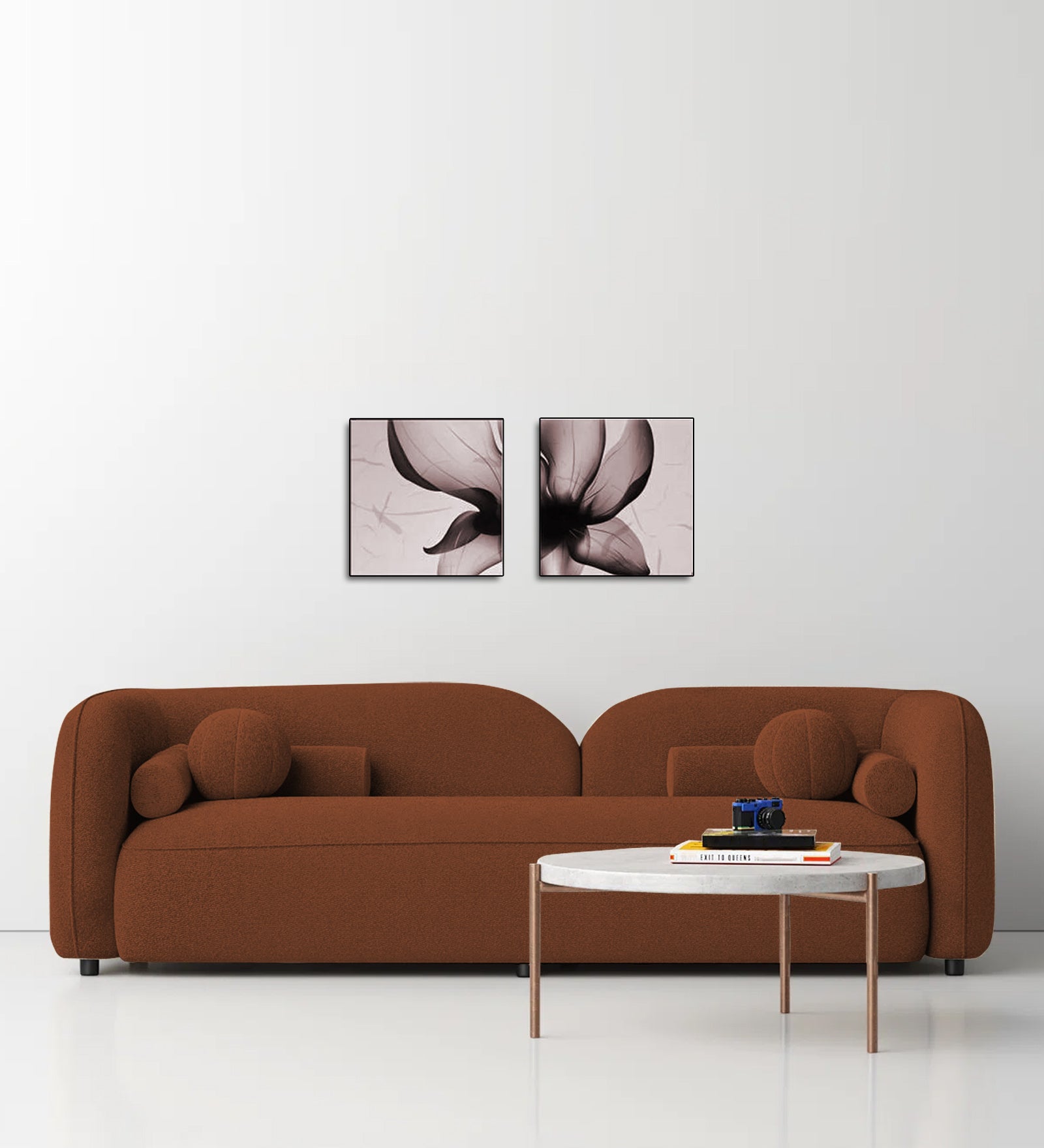 Corny Boucle Fabric 3 Seater Sofa In Rust Orange Colour - Febonic Living