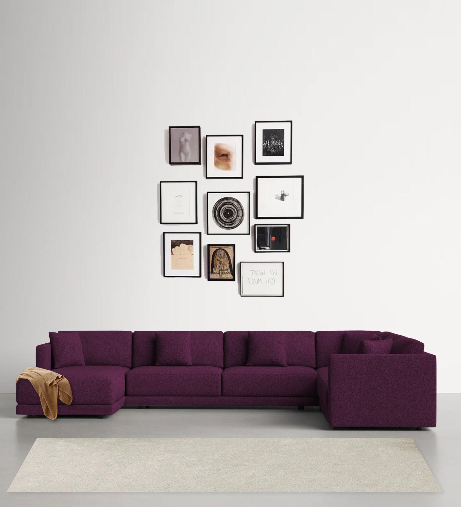 Carlin Fabric RHS 8 Seater Sectional Sofa In Greek Purple Colour - Febonic Living