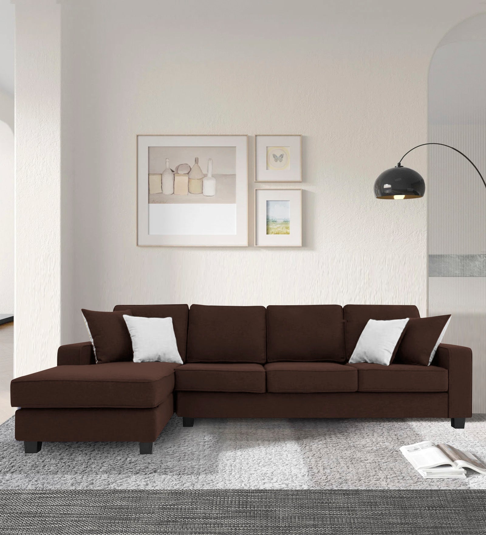 Ladybug Fabric RHS Sectional Sofa (3+Lounger) In Coffee Brown Colour - Febonic Living