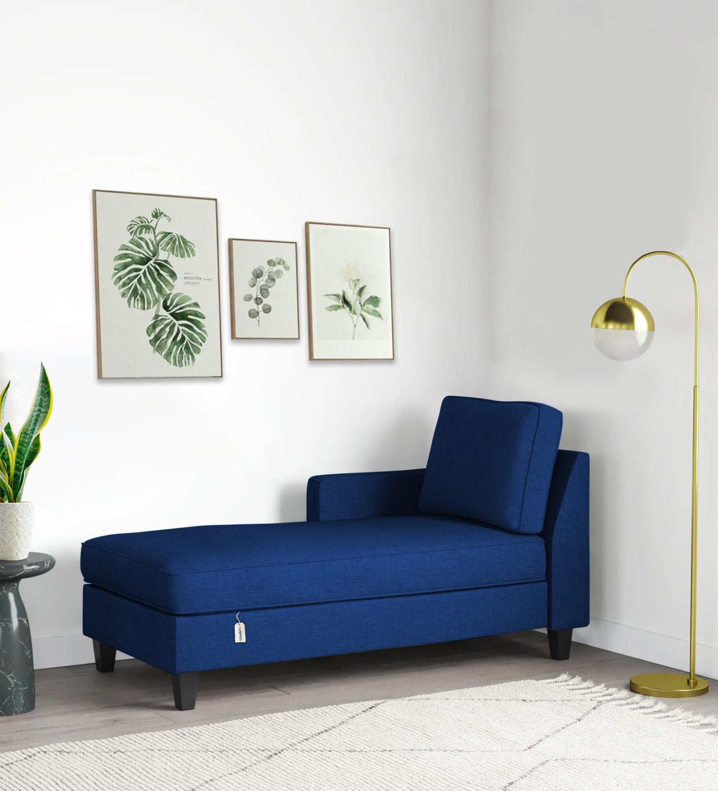 Royee Fabric LHS Chaise Lounger In Royal Blue Colour With Storage - Febonic Living