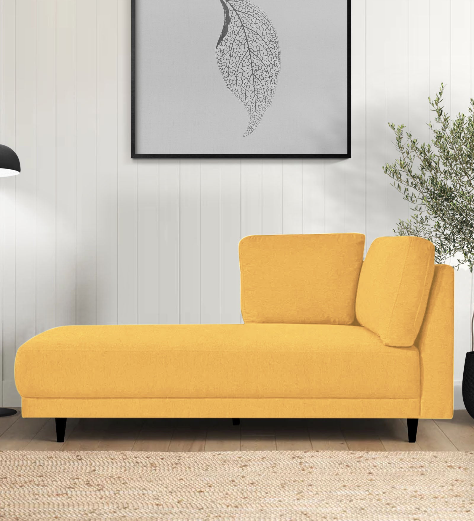 Jonze Velvet LHS Chaise Lounger In Turmeric Yellow Colour - Febonic Living