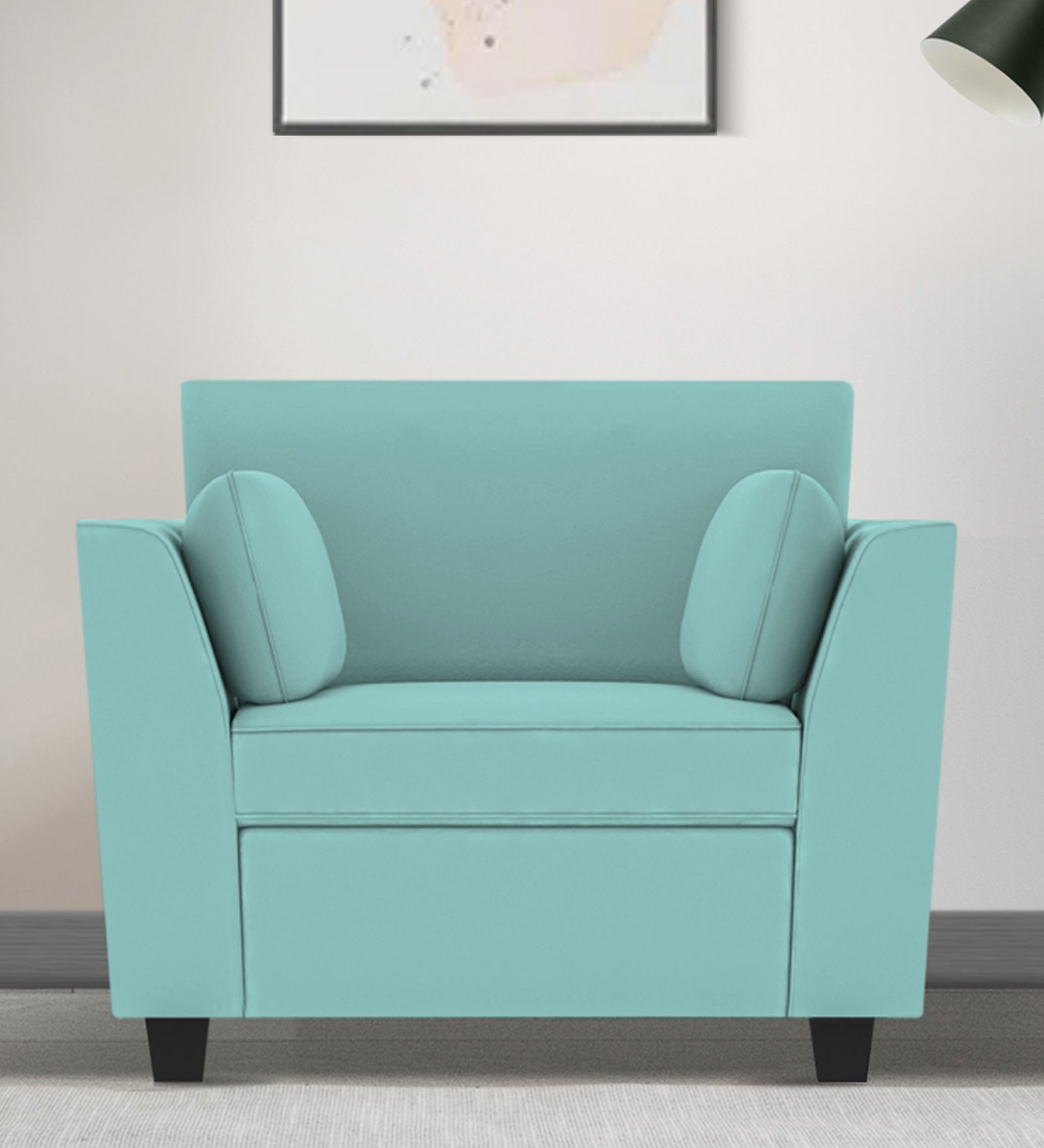 Bristo Velvet 1 Seater Sofa In Barmunda Aqua Colour With Storage - Febonic Living