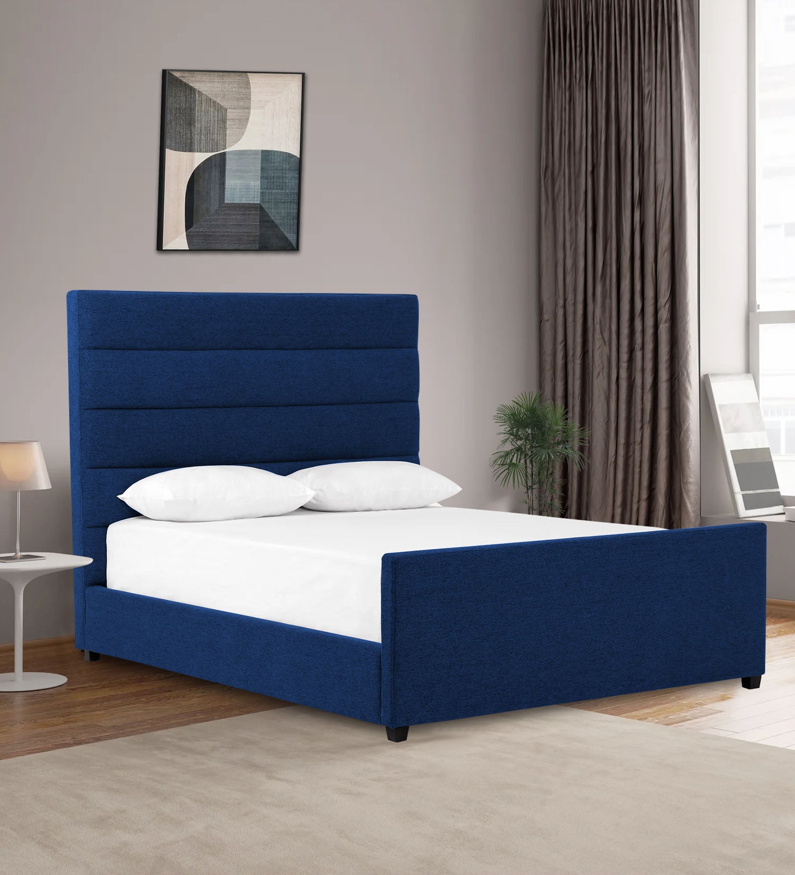 Pollen Fabric Queen Size Bed In Royal Blue Colour - Febonic Living