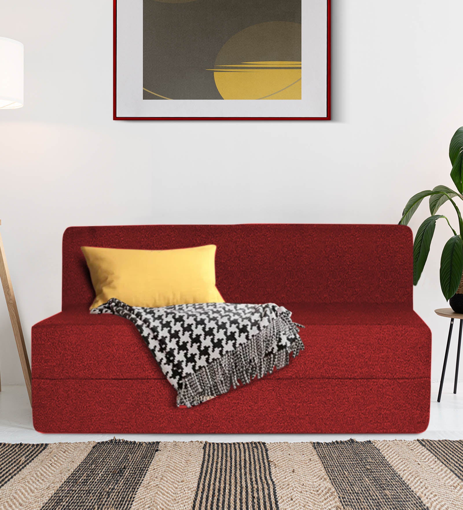 Fleepy Fabric 2 Seater Foldable Sofa Cum Bed In Blood Maroon Colour - Febonic Living