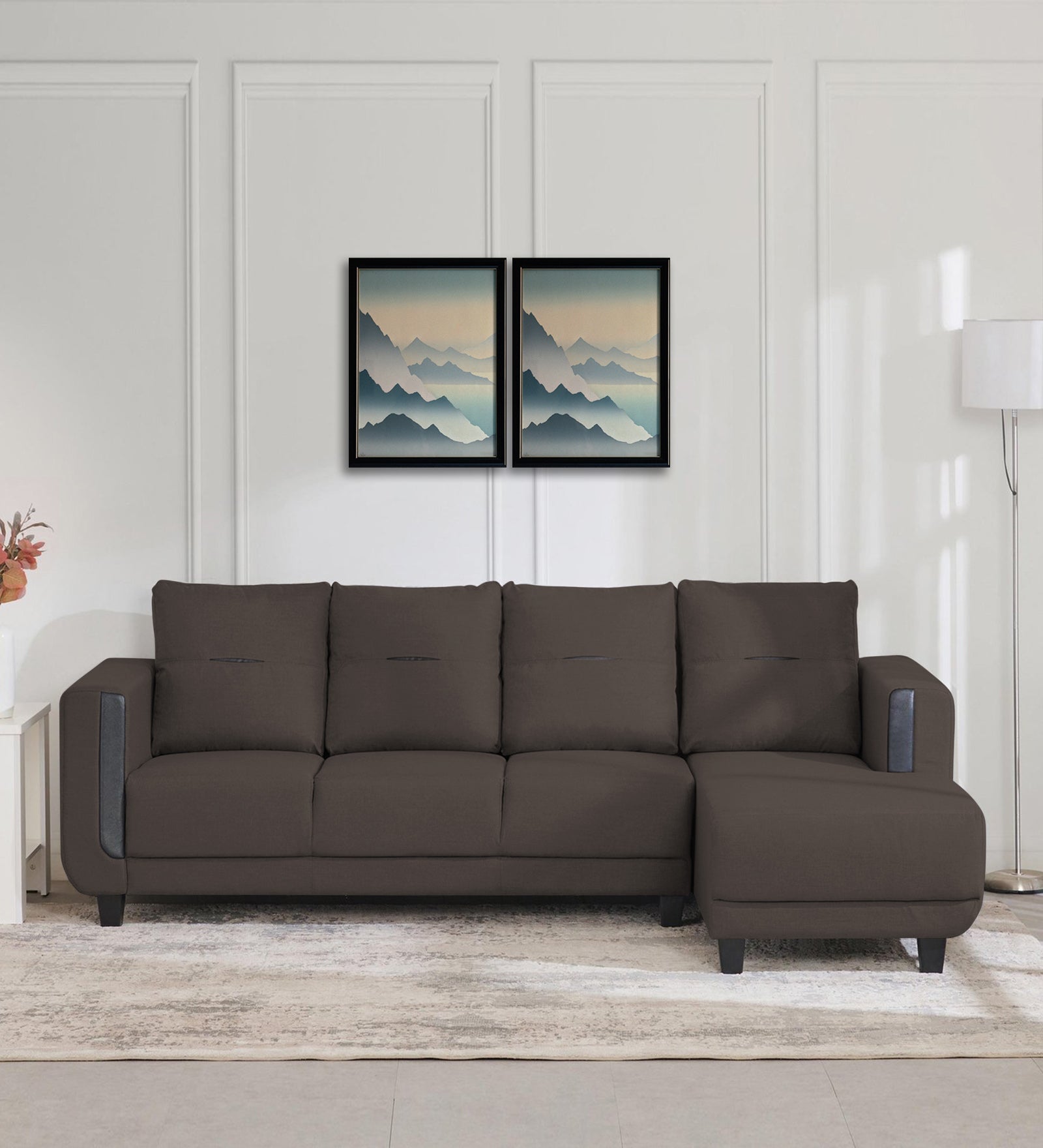 Perry Fabric LHS Sectional Sofa (3+Lounger) In Caspa Brown Colour - Febonic Living