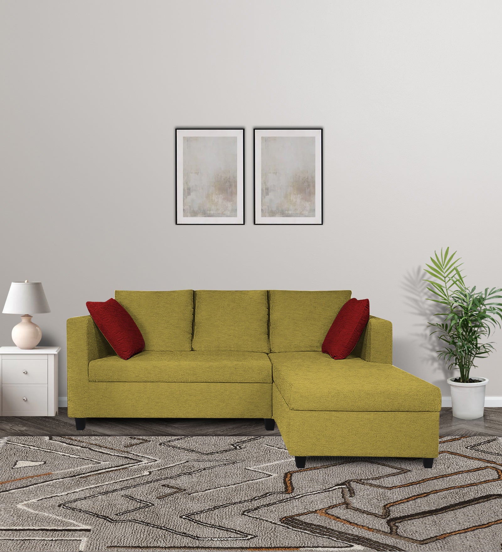 Nebula Fabric LHS Sectional Sofa (2+Lounger) In Parrot Green Colour - Febonic Living