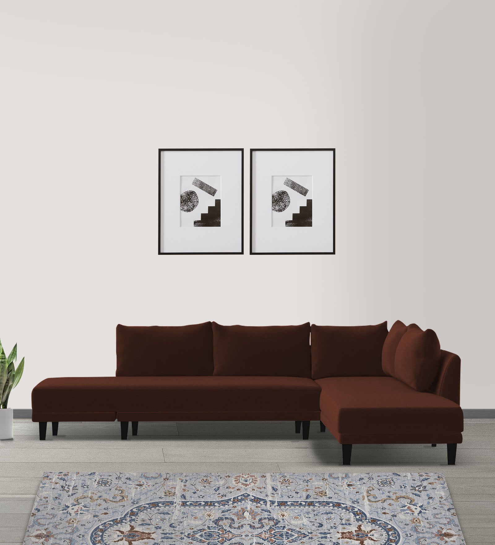 Ira Fabric LHS 6 Seater Convertible Sofa Cum Bed In Coffee Brown Colour - Febonic Living