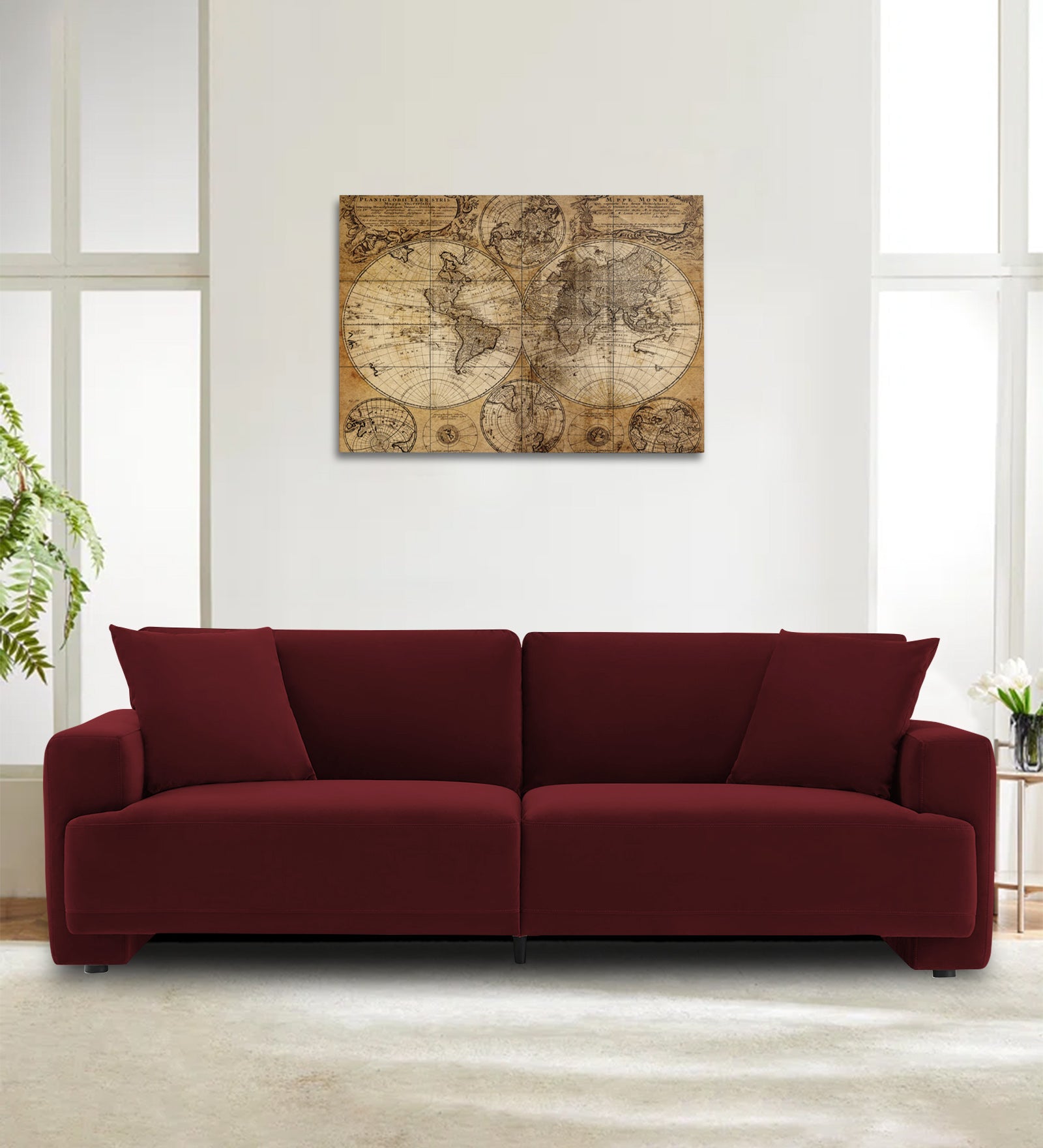 Kosta Velvet 3 Seater Sofa In Blood Maroon Colour - Febonic Living