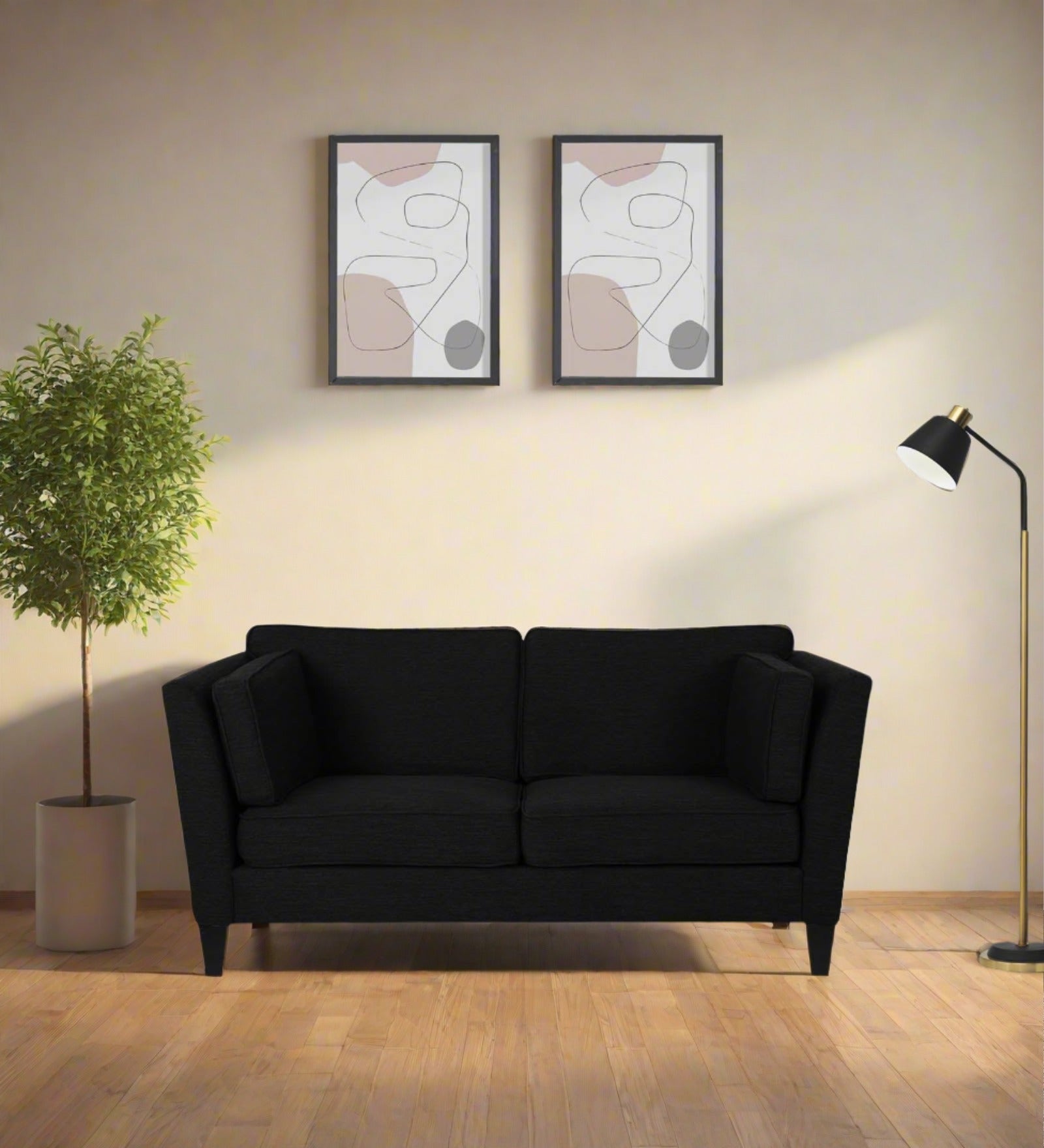 Nigar Fabric 2 Seater Sofa In Zed Black Colour - Febonic Living