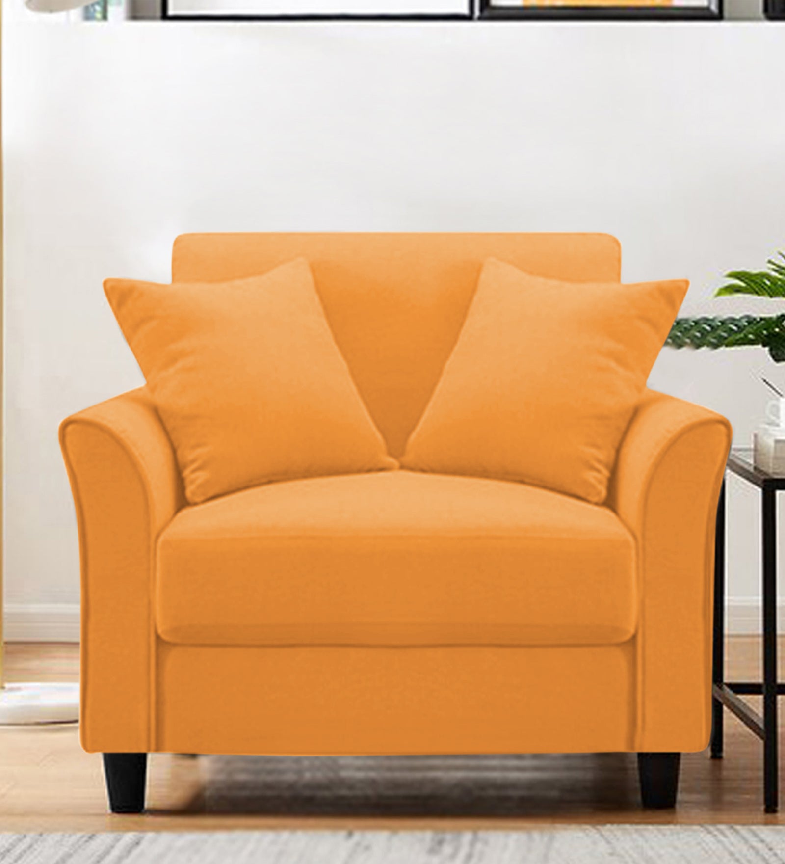 Daroo Velvet 1 Seater Sofa In Tangerine Orange Colour - Febonic Living