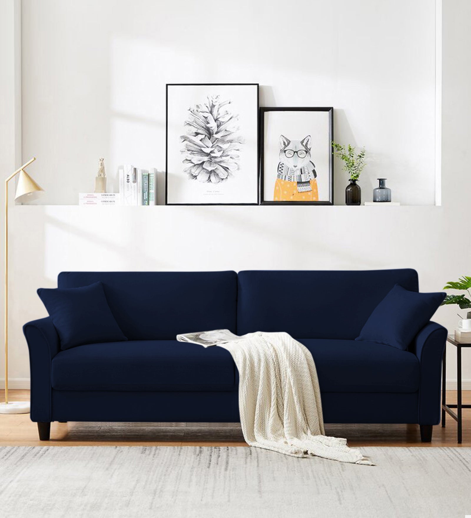 Daroo Velvet 3 Seater Sofa In Indigo Blue Colour - Febonic Living