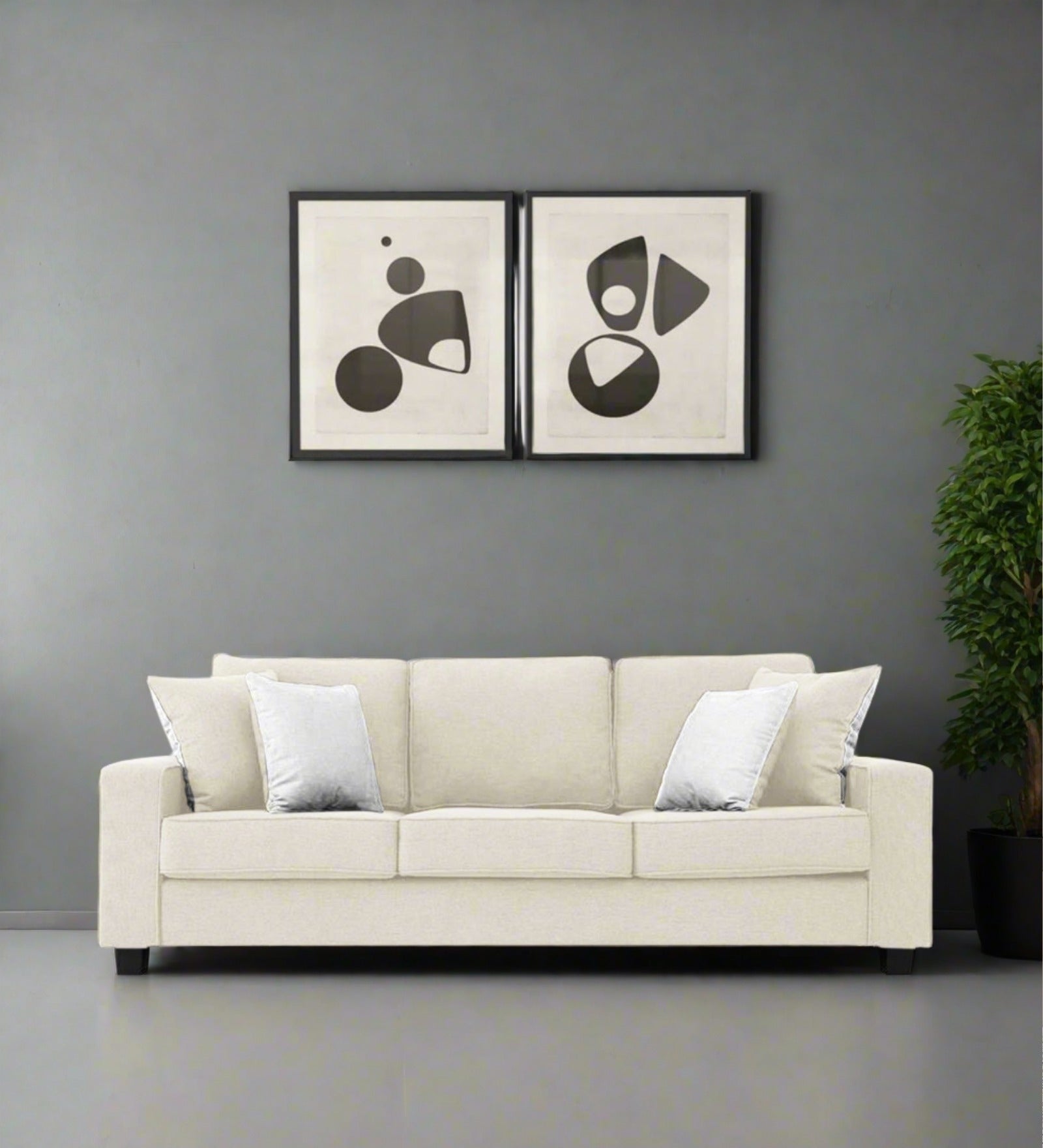 Ladybug Fabric 3 Seater Sofa In Ivory Cream Colour - Febonic Living