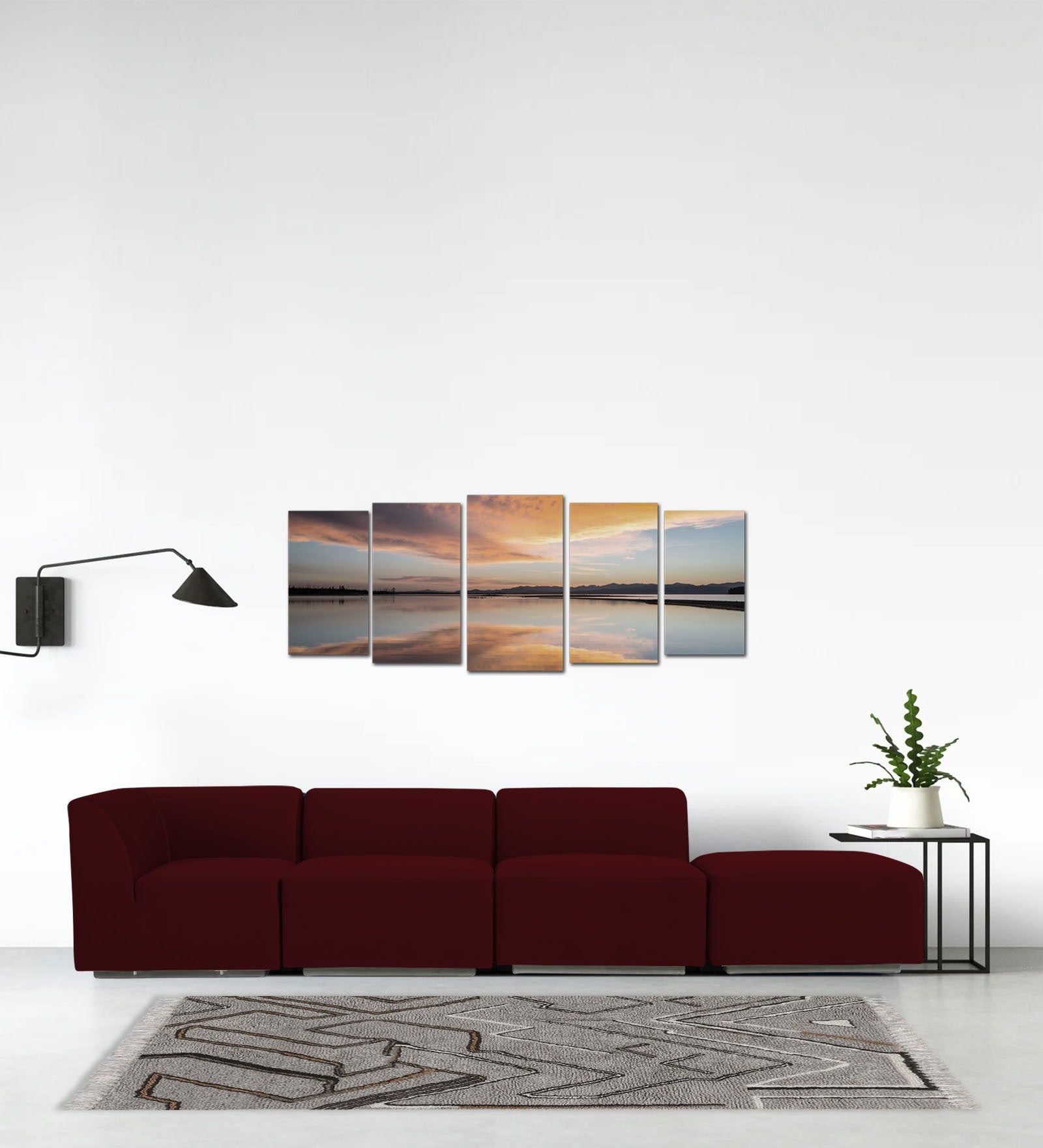 Bufa Velvet RHS Sectional Sofa In Dark Maroon Colour With Ottoman - Febonic Living