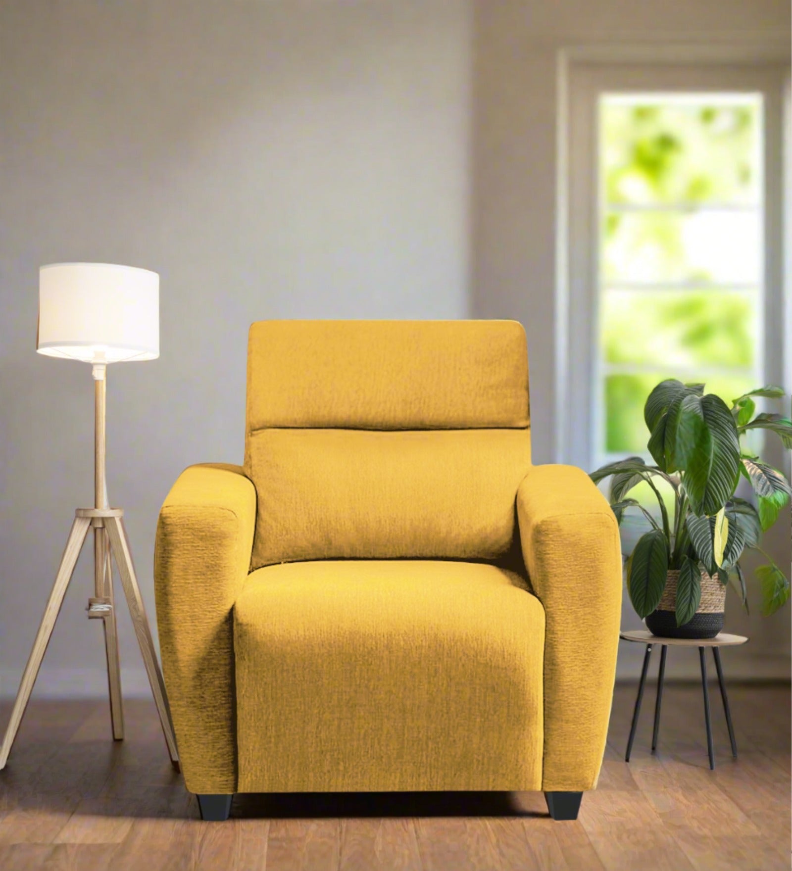 Bakadi Fabric 1 Seater Sofa In Bold yellow Colour - Febonic Living