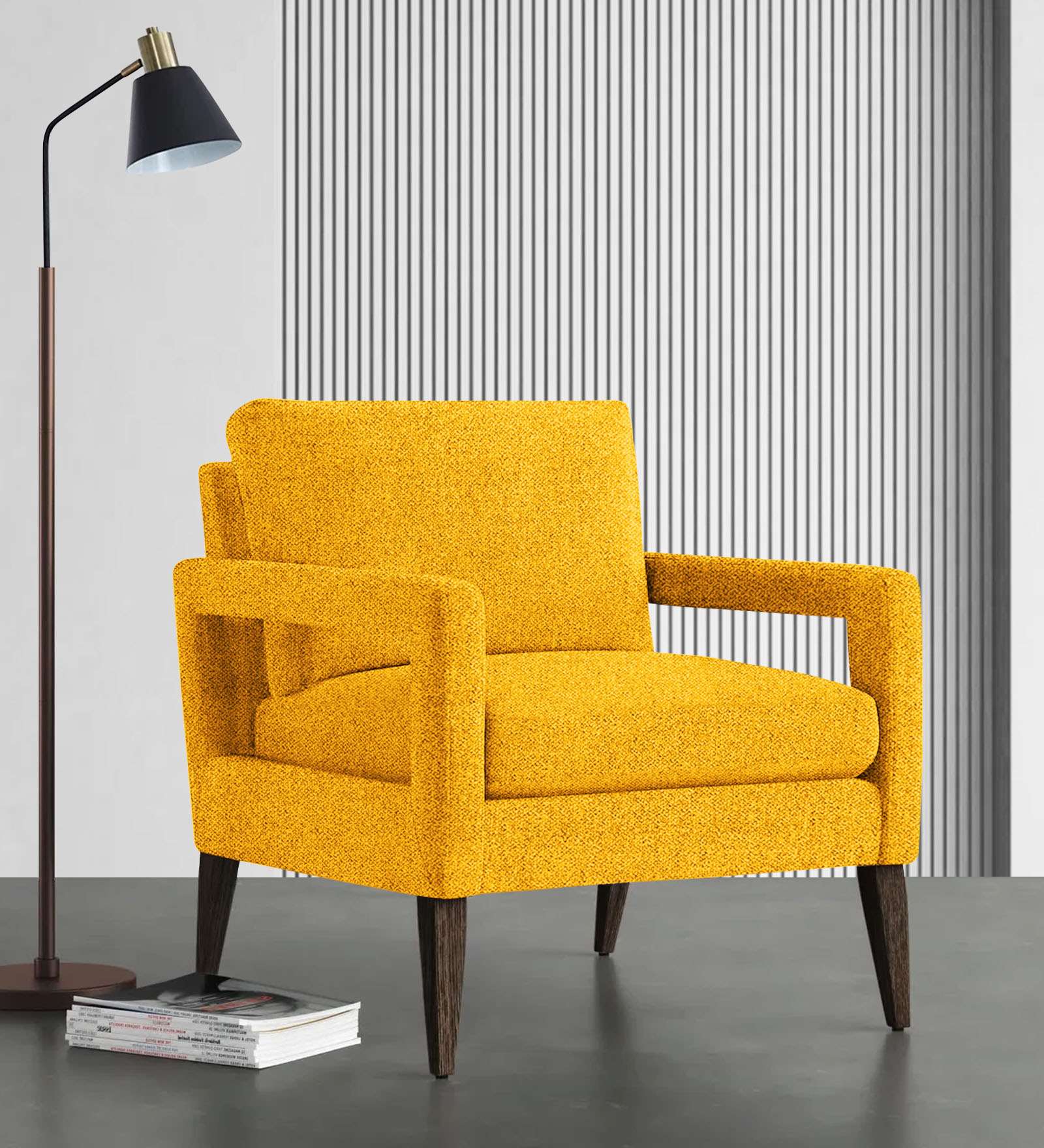 Olsen Fabric Arm Chair In Bold Yellow Colour - Febonic Living