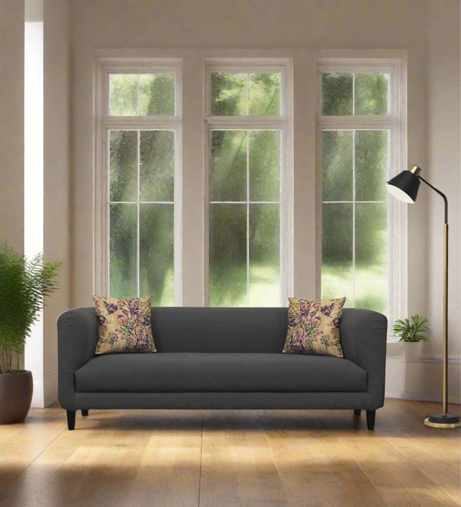 Niki Fabric 3 Seater Sofa In Charcoal Grey Colour - Febonic Living